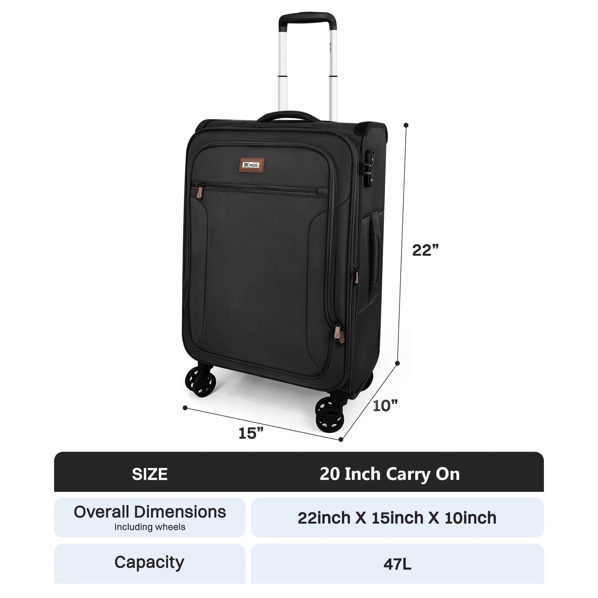 NEW YORK XPRESS XJ-1907 Expandable Soft Shell Spinner Suitcase with TSA Lock, Durable Lightweight Travel Case