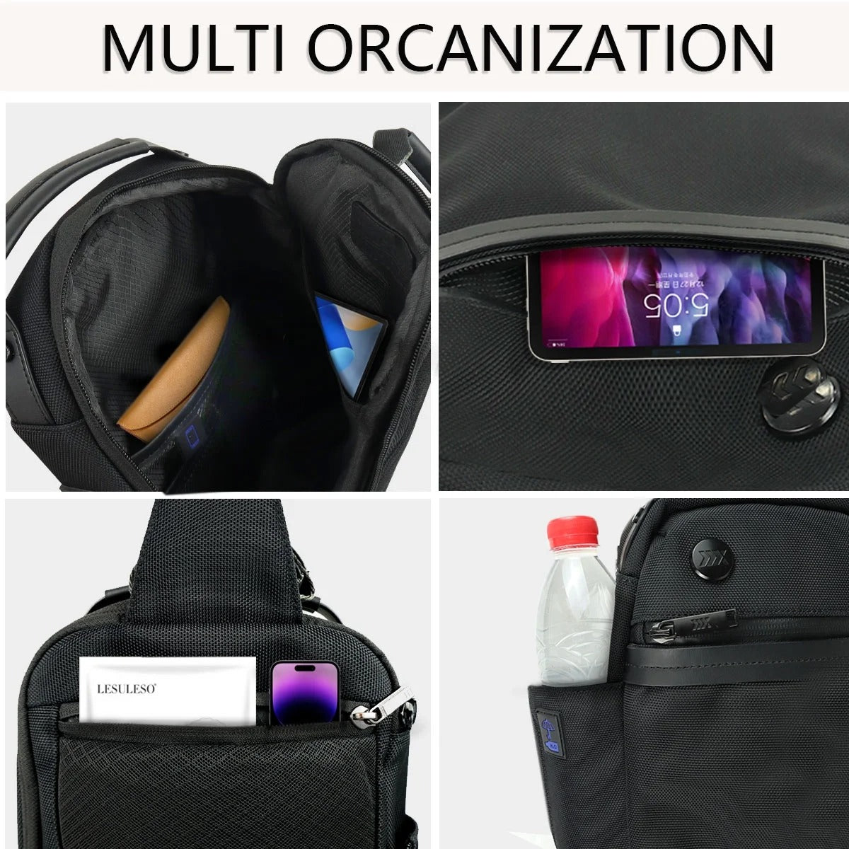 NEW YORK XPRESS Sling Bags for Men Women-Waterproof Lightweigh Sling Backpack with Water Bottle Holder-Crossbody Chest Bag for Daily Travel Hiking