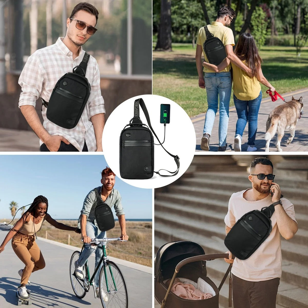 NEW YORK XPRESS Sling Bags for Men Women-Waterproof Lightweigh Sling Backpack with Water Bottle Holder-Crossbody Chest Bag for Daily Travel Hiking