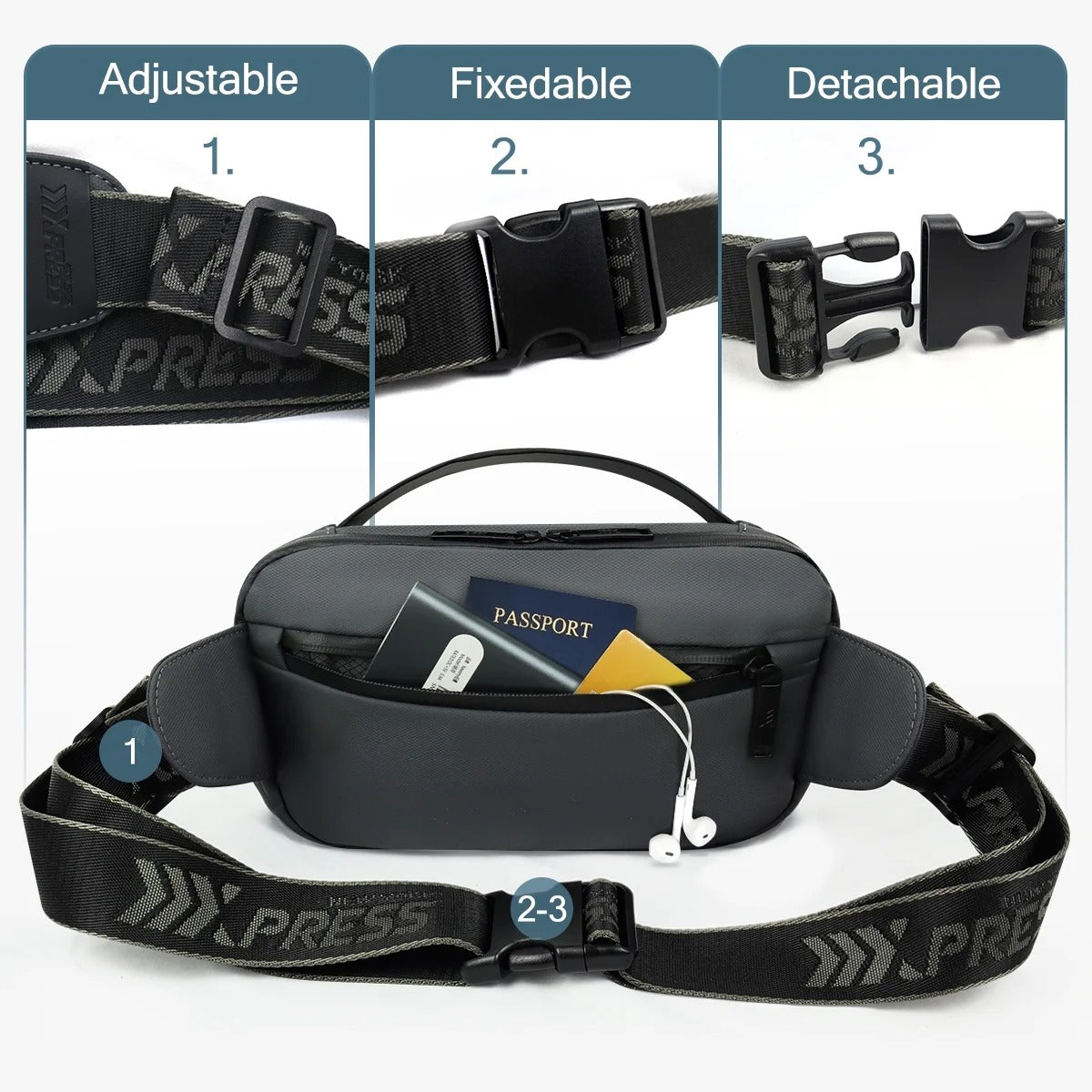 NEW YORK XPRESS Crossbody Fanny Pack for Men, Waterproof Waist Bag with 3 Zipper Pockets & Handle, Anti Theft Chest Bag for Travel Walking Running Hiking Use