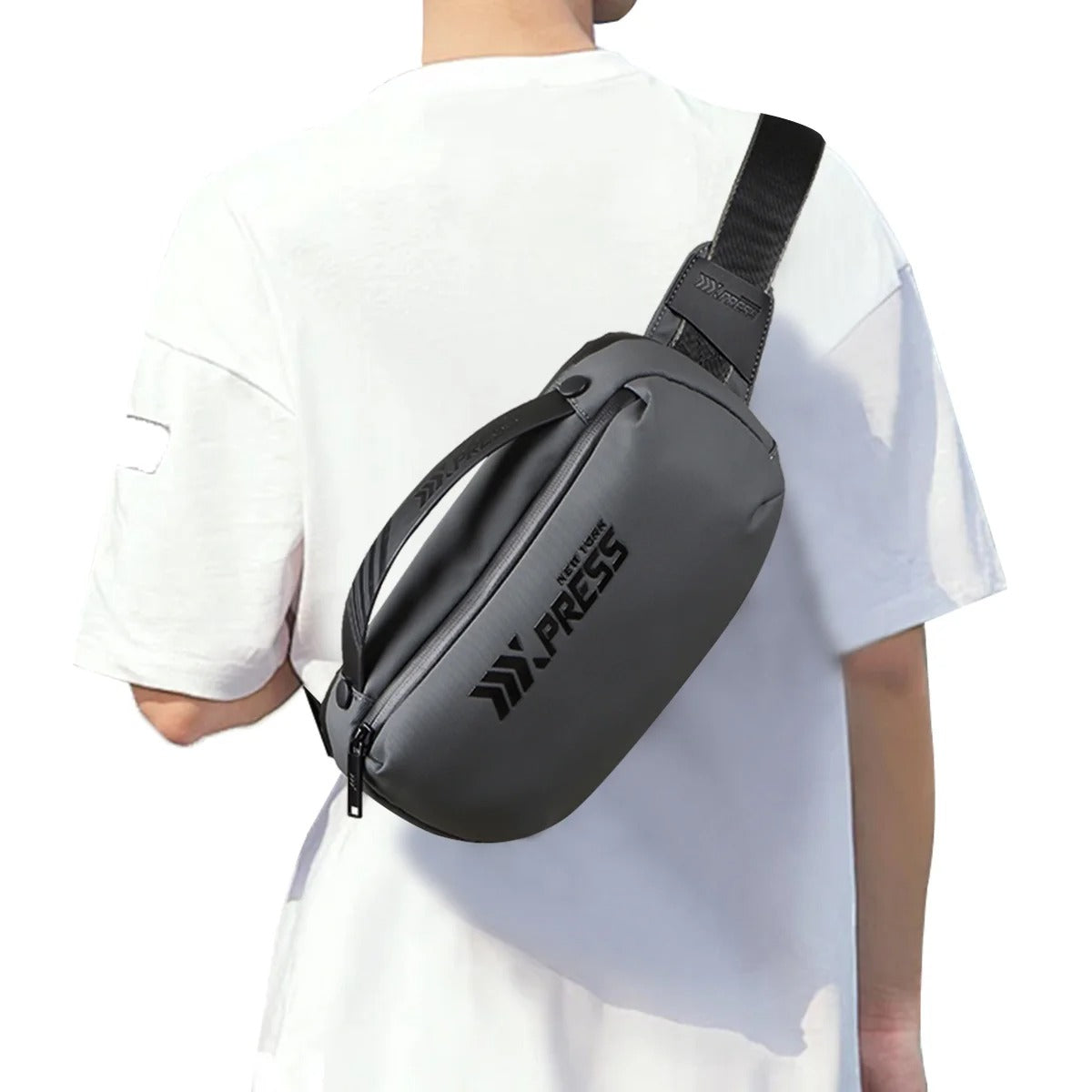 NEW YORK XPRESS Crossbody Fanny Pack for Men, Waterproof Waist Bag with 3 Zipper Pockets & Handle, Anti Theft Chest Bag for Travel Walking Running Hiking Use