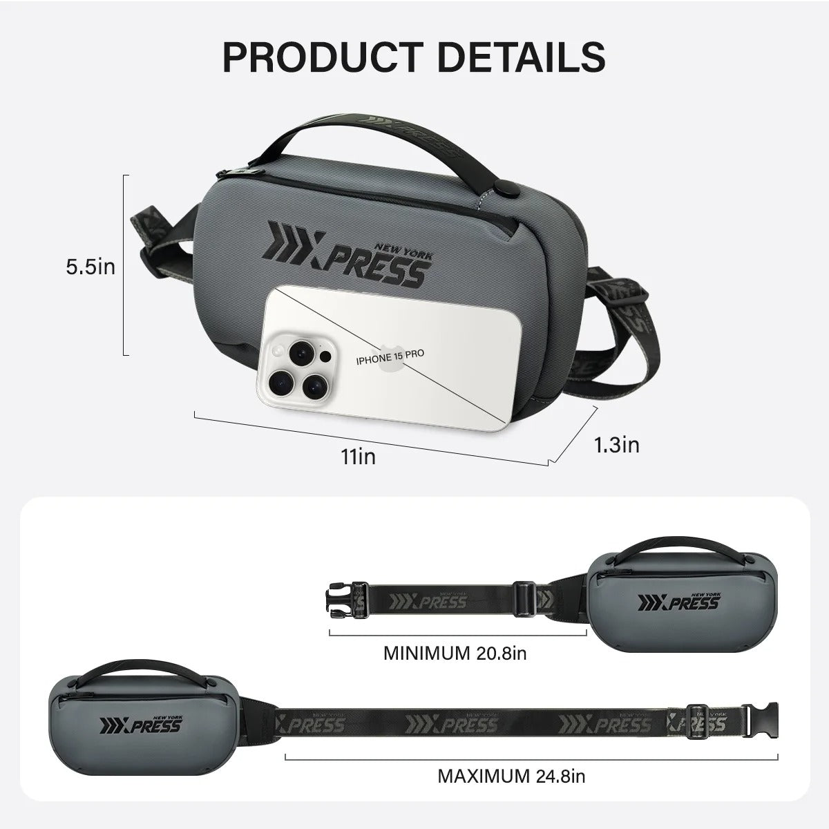 NEW YORK XPRESS Crossbody Fanny Pack for Men, Waterproof Waist Bag with 3 Zipper Pockets & Handle, Anti Theft Chest Bag for Travel Walking Running Hiking Use