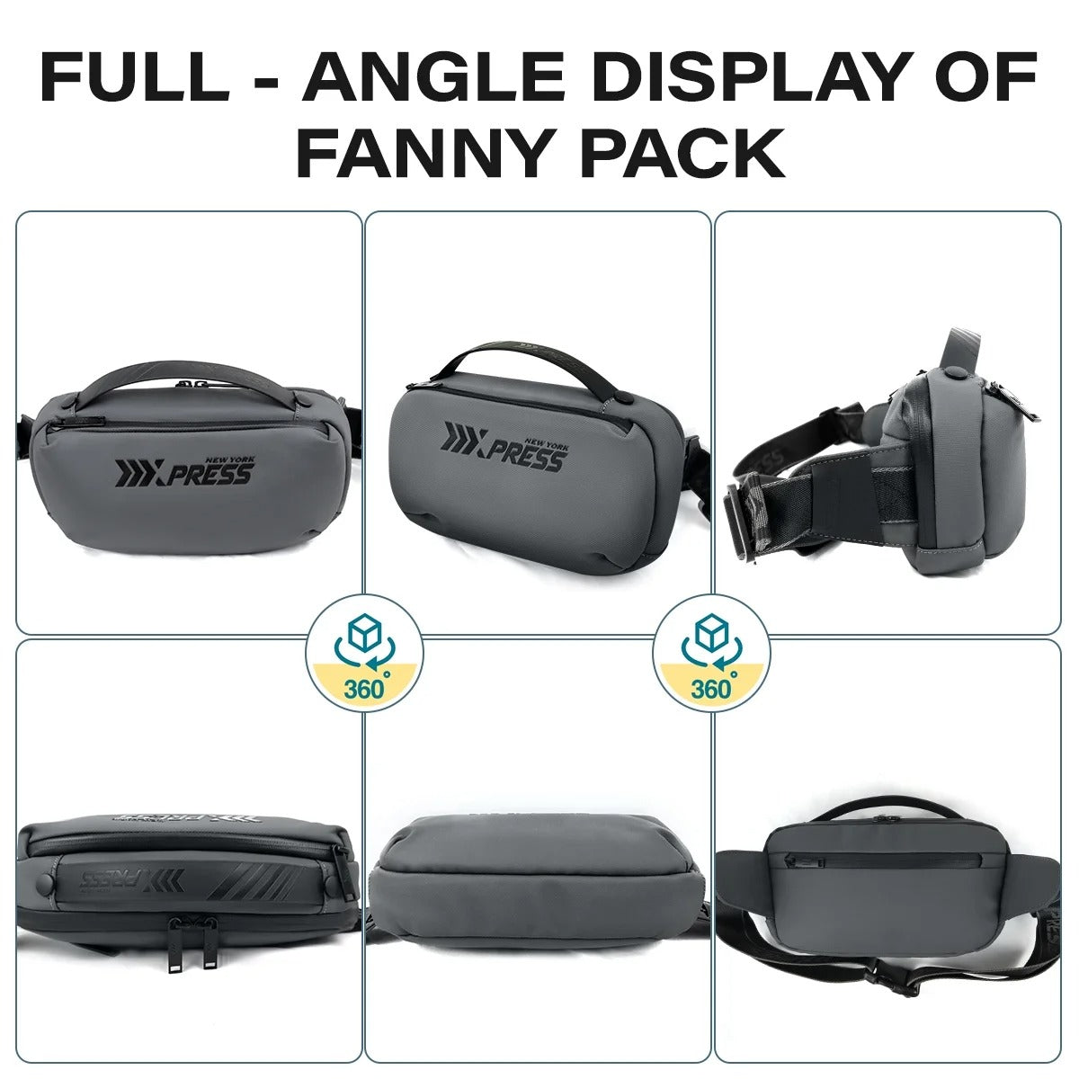 NEW YORK XPRESS Crossbody Fanny Pack for Men, Waterproof Waist Bag with 3 Zipper Pockets & Handle, Anti Theft Chest Bag for Travel Walking Running Hiking Use