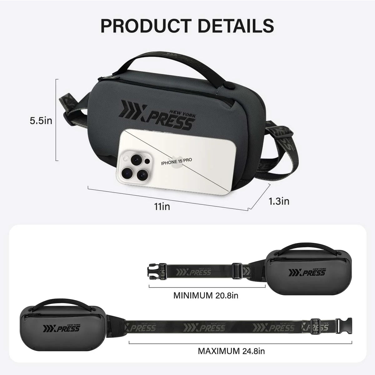 NEW YORK XPRESS Crossbody Fanny Pack for Men, Waterproof Waist Bag with 3 Zipper Pockets & Handle, Anti Theft Chest Bag for Travel Walking Running Hiking Use