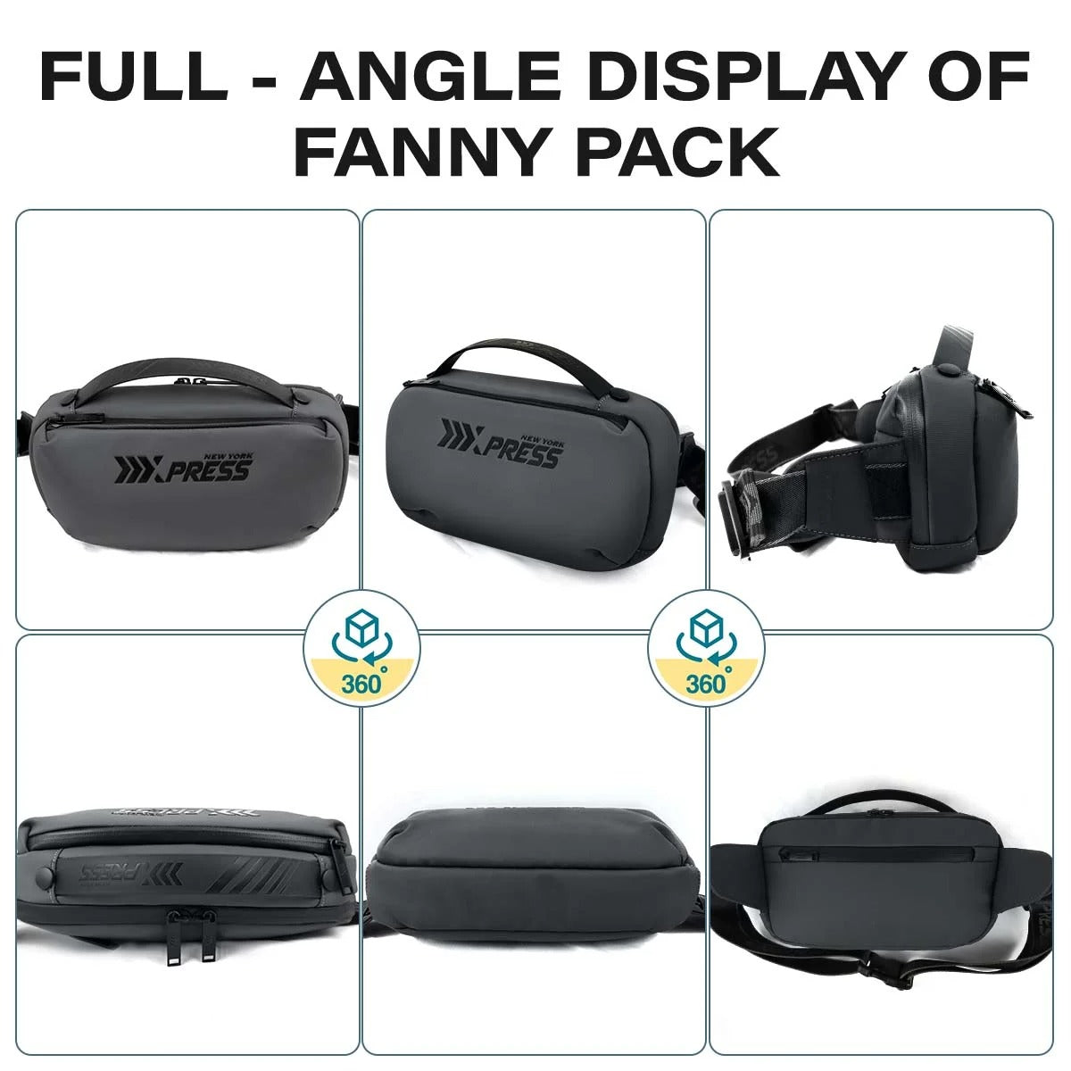 NEW YORK XPRESS Crossbody Fanny Pack for Men, Waterproof Waist Bag with 3 Zipper Pockets & Handle, Anti Theft Chest Bag for Travel Walking Running Hiking Use