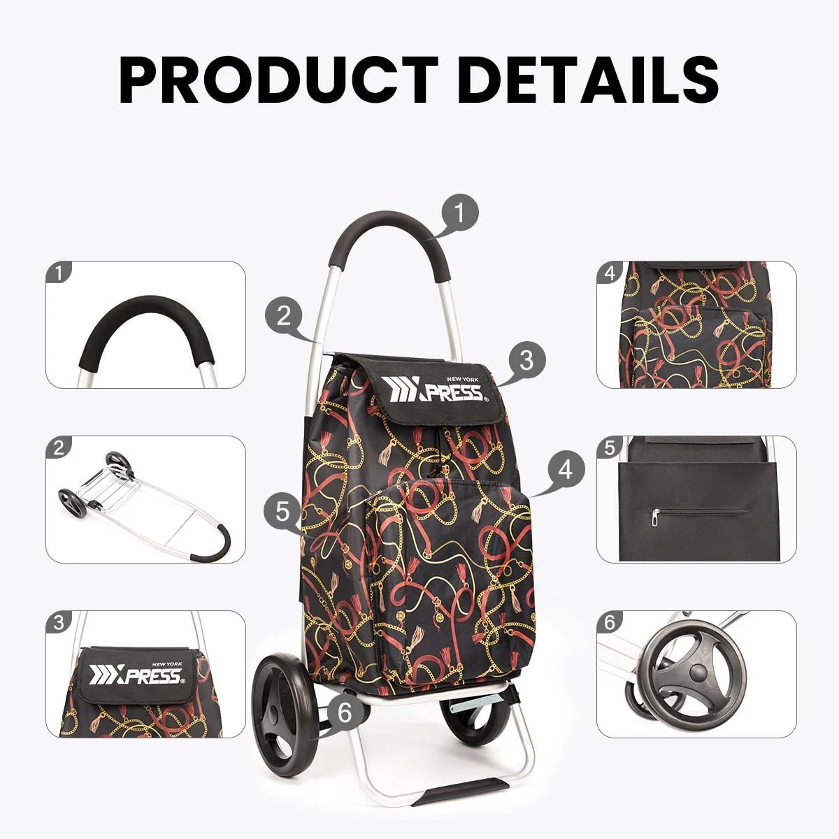 NEW YORK XPRESS 2 in 1 Shopping Carts for Groceries, Folding Shopping Cart with Wheels & Waterproof Removable Bag, Folding Hand Truck Dolly