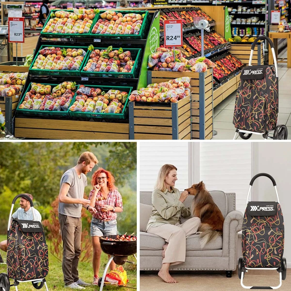 NEW YORK XPRESS 2 in 1 Shopping Carts for Groceries, Folding Shopping Cart with Wheels & Waterproof Removable Bag, Folding Hand Truck Dolly