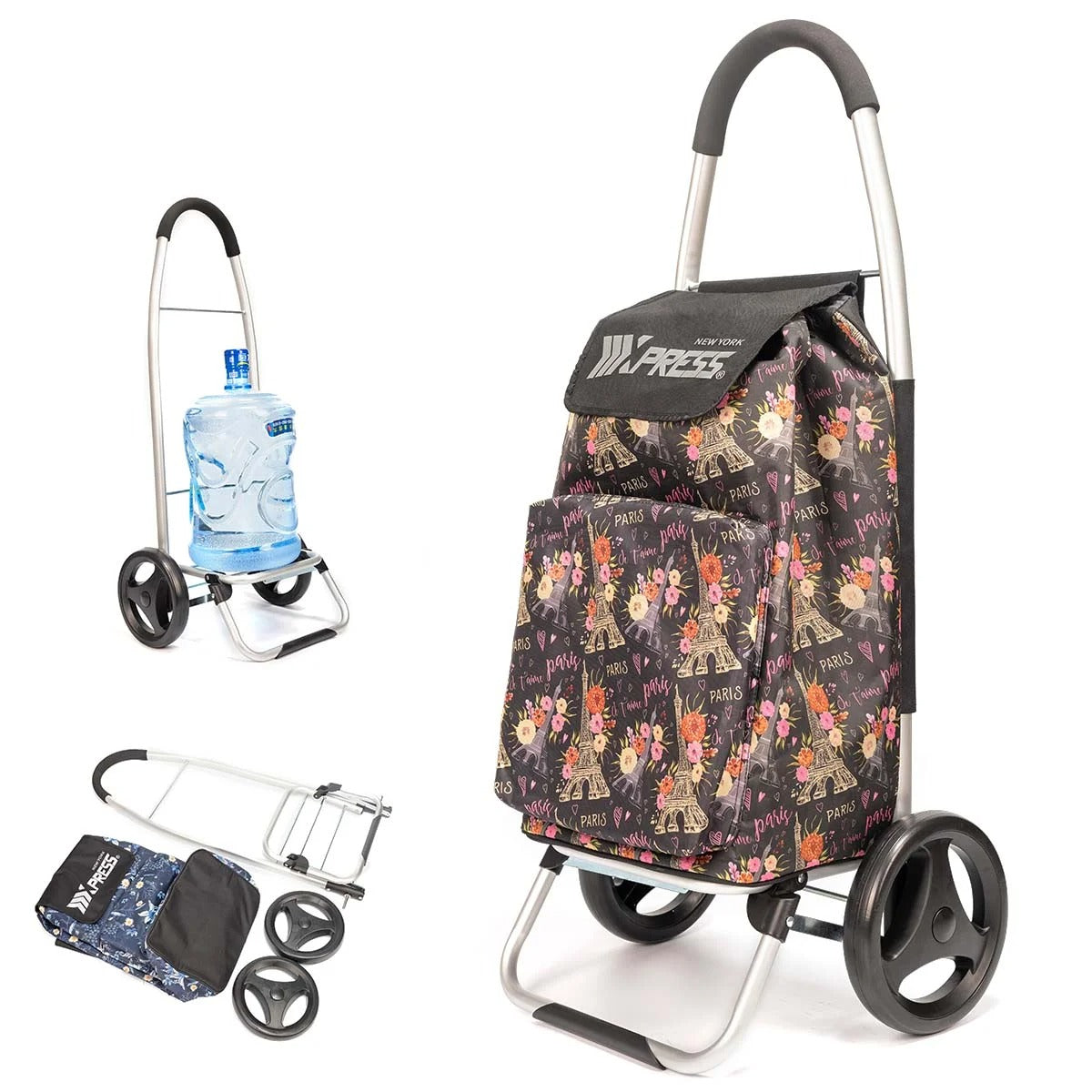 NEW YORK XPRESS 2 in 1 Shopping Carts for Groceries, Folding Shopping Cart with Wheels & Waterproof Removable Bag, Folding Hand Truck Dolly