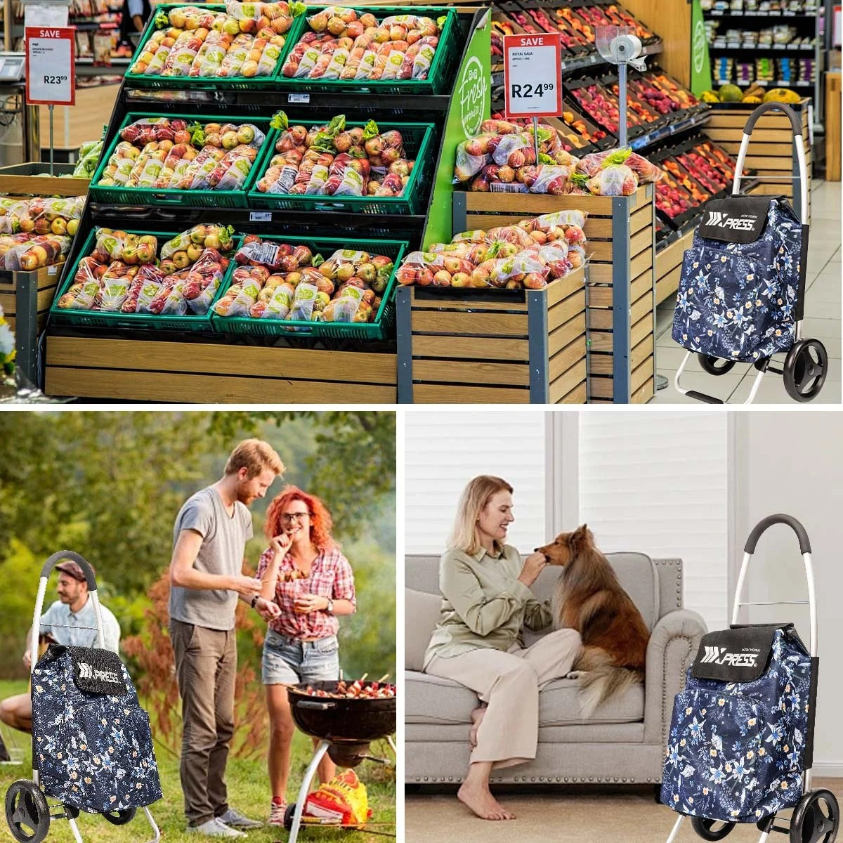 NEW YORK XPRESS 2 in 1 Shopping Carts for Groceries, Folding Shopping Cart with Wheels & Waterproof Removable Bag, Folding Hand Truck Dolly