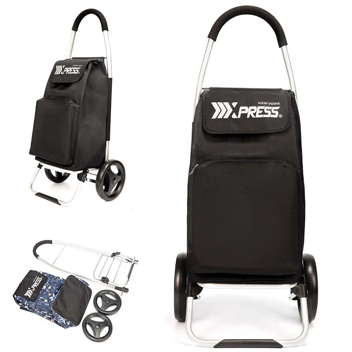 NEW YORK XPRESS 2 in 1 Shopping Carts for Groceries, Folding Shopping Cart with Wheels & Waterproof Removable Bag, Folding Hand Truck Dolly