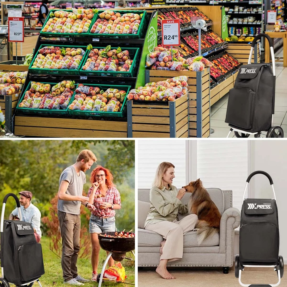 NEW YORK XPRESS 2 in 1 Shopping Carts for Groceries, Folding Shopping Cart with Wheels & Waterproof Removable Bag, Folding Hand Truck Dolly