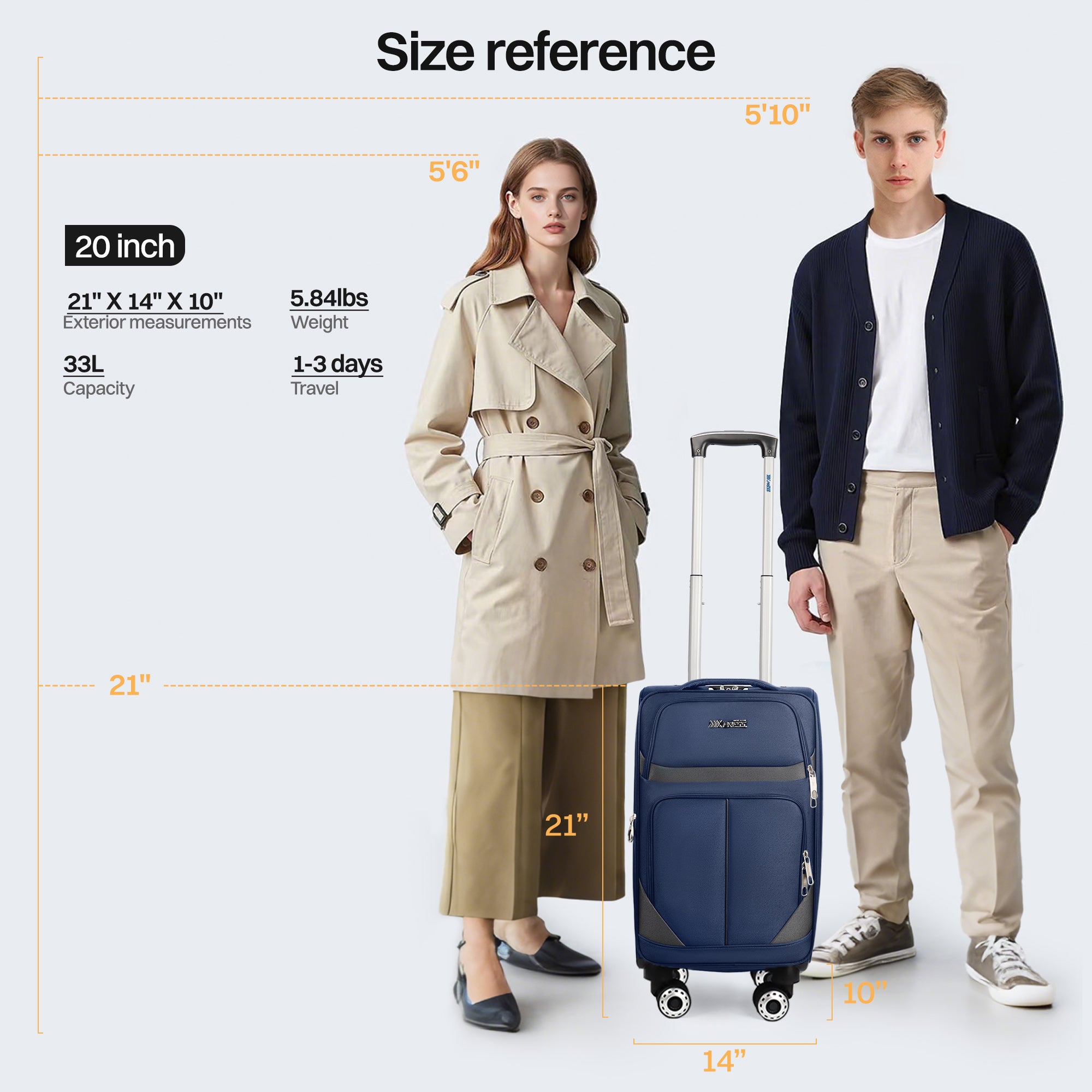 NEW YORK XPRESS Luggage WD-8815,Softside 20in/24in/28in/32in Suitcase,Expandable Luggage,w/Spinner Wheels w/LOCK