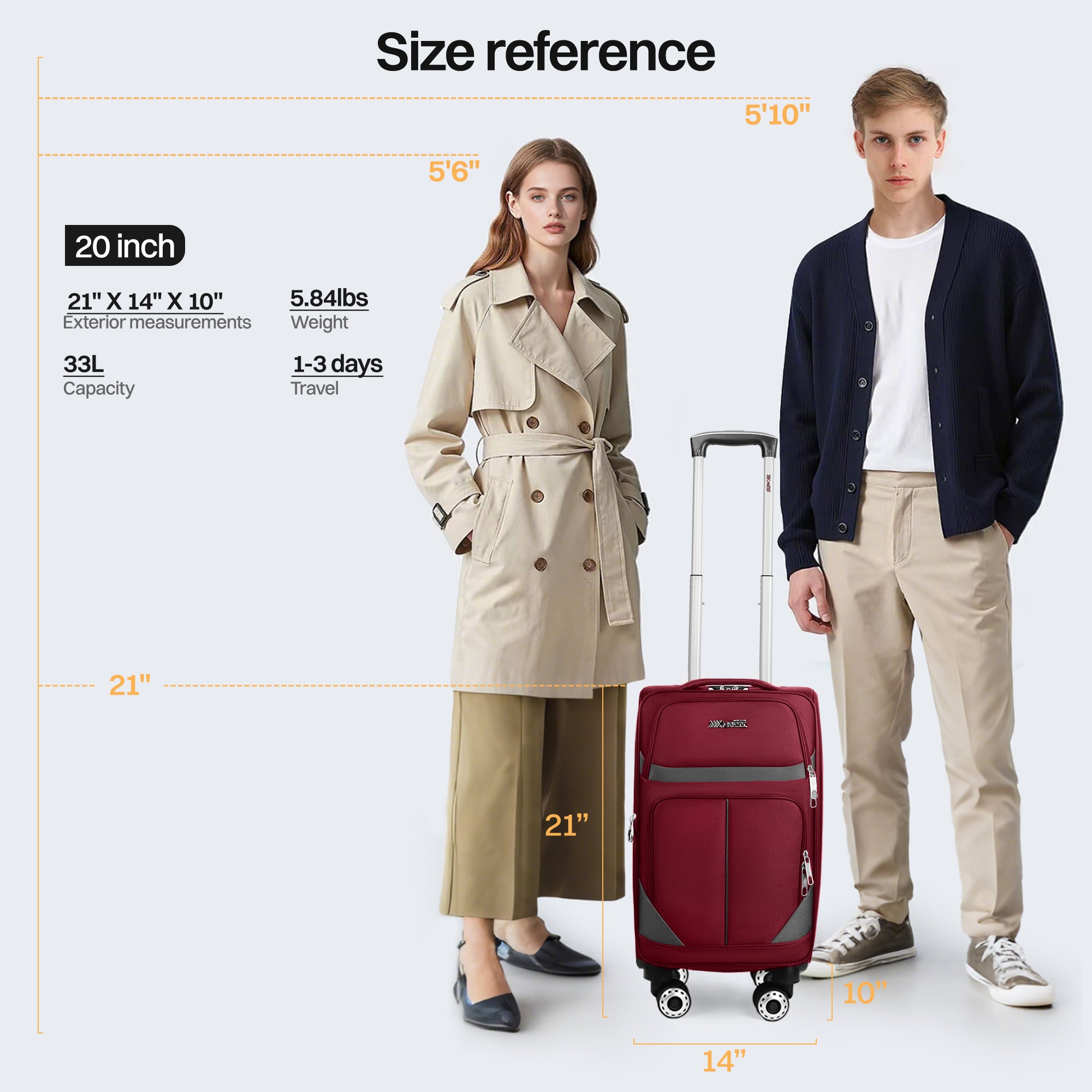 NEW YORK XPRESS Luggage WD-8815,Softside 20in/24in/28in/32in Suitcase,Expandable Luggage,w/Spinner Wheels w/LOCK