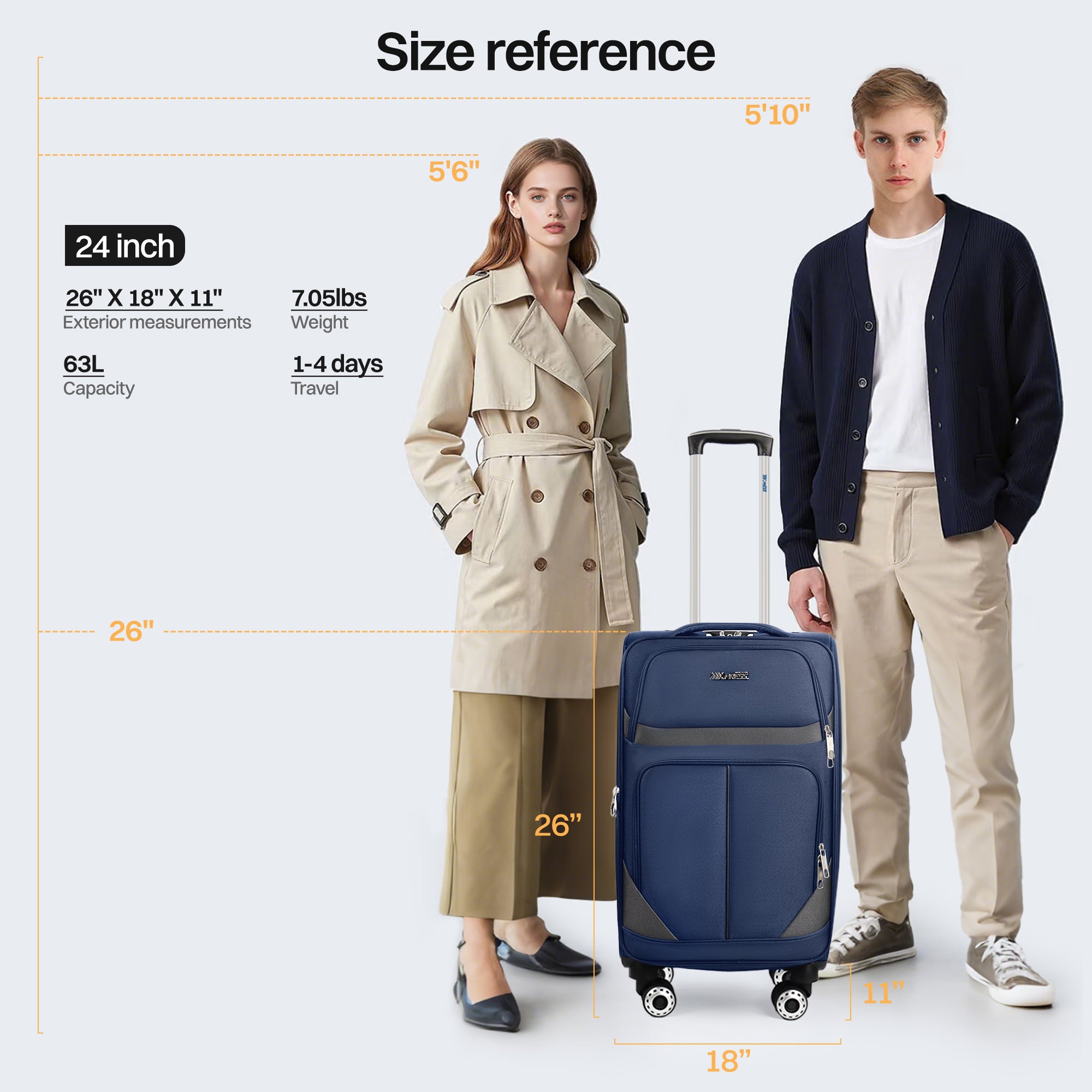 NEW YORK XPRESS Luggage WD-8815,Softside 20in/24in/28in/32in Suitcase,Expandable Luggage,w/Spinner Wheels w/LOCK