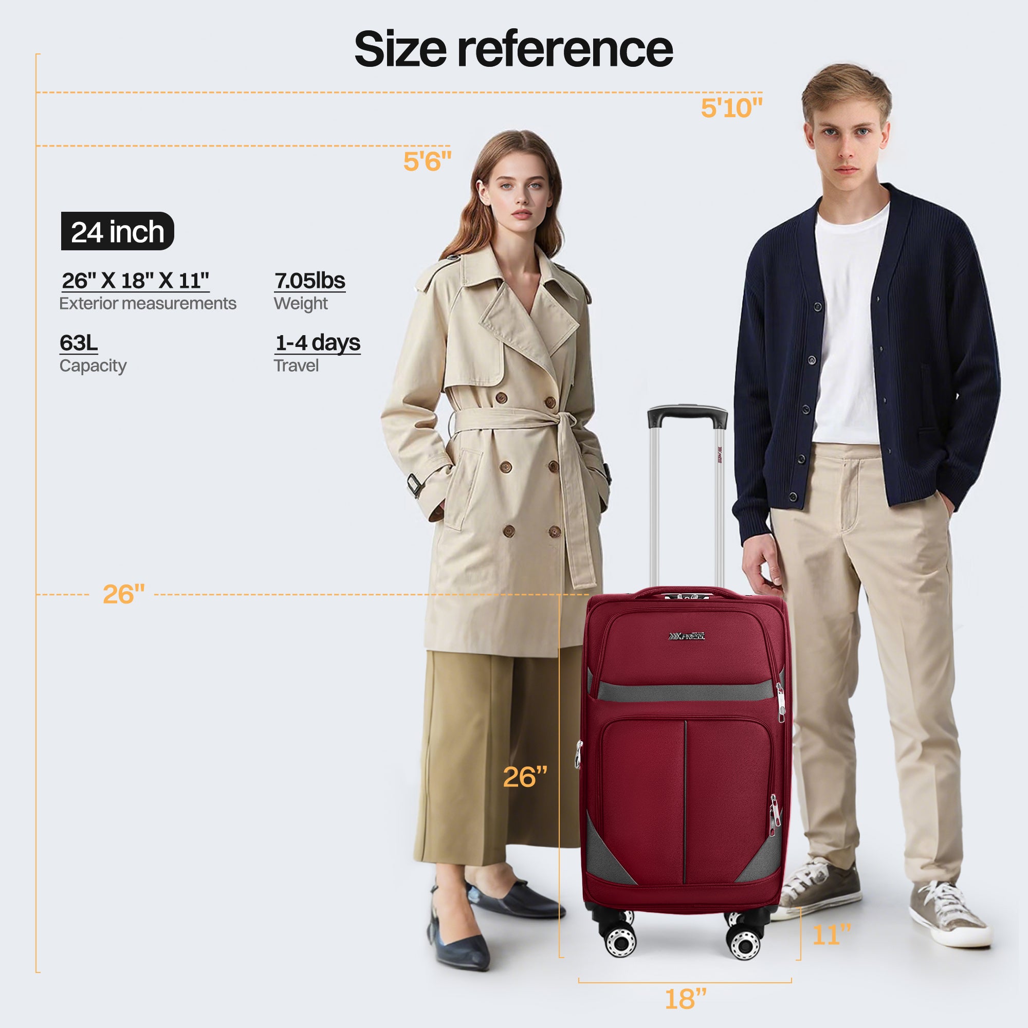 NEW YORK XPRESS Luggage WD-8815,Softside 20in/24in/28in/32in Suitcase,Expandable Luggage,w/Spinner Wheels w/LOCK