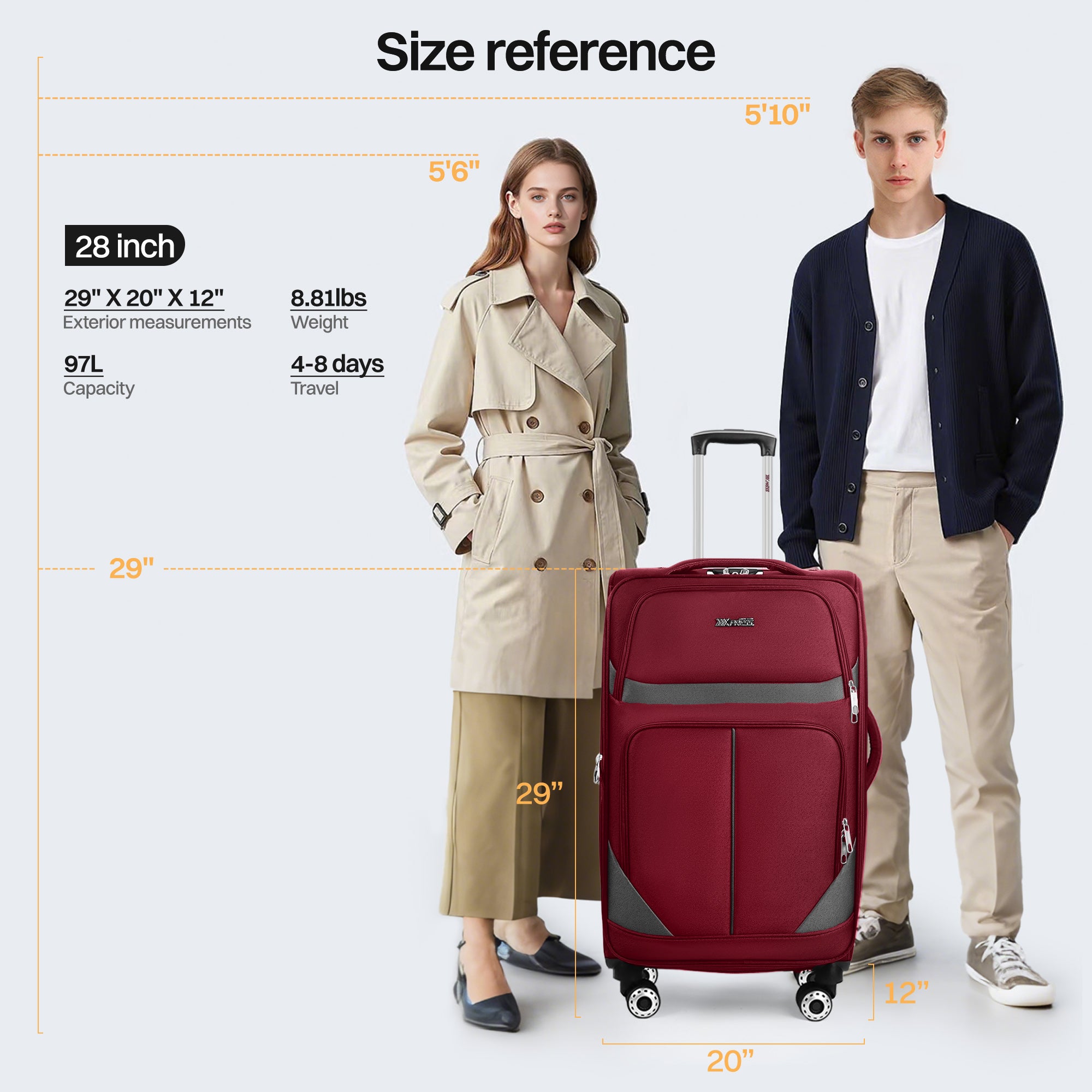 NEW YORK XPRESS Luggage WD-8815,Softside 20in/24in/28in/32in Suitcase,Expandable Luggage,w/Spinner Wheels w/LOCK