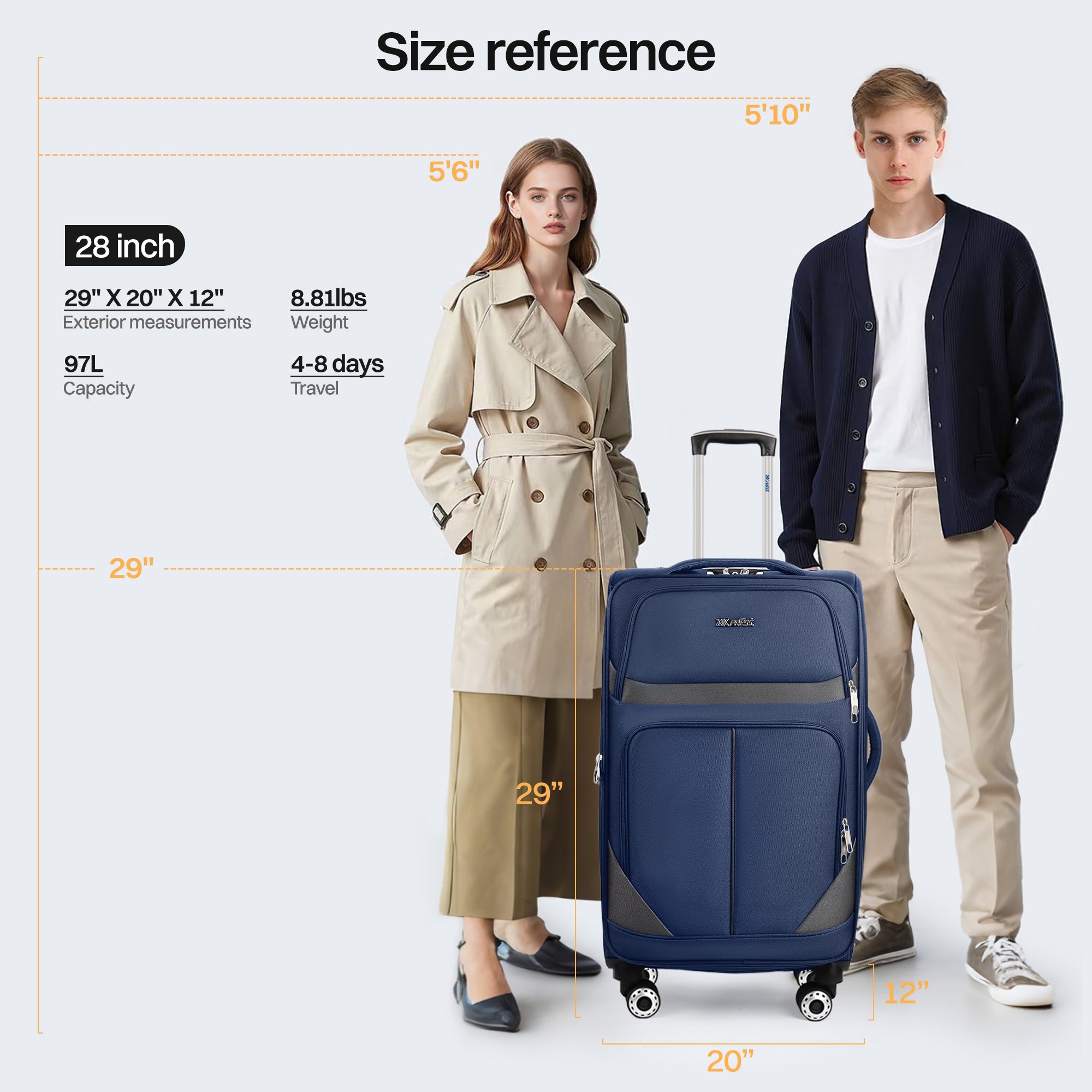 NEW YORK XPRESS Luggage WD-8815,Softside 20in/24in/28in/32in Suitcase,Expandable Luggage,w/Spinner Wheels w/LOCK