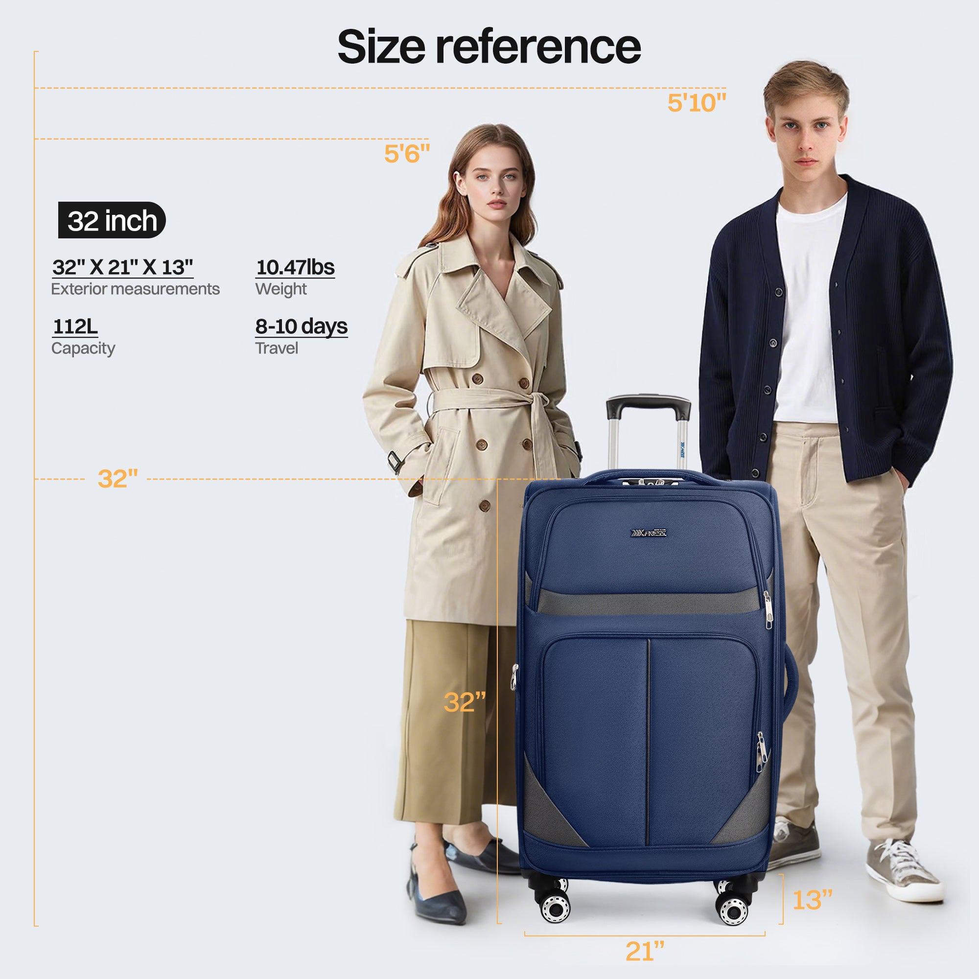 NEW YORK XPRESS Luggage WD-8815,Softside 20in/24in/28in/32in Suitcase,Expandable Luggage,w/Spinner Wheels w/LOCK