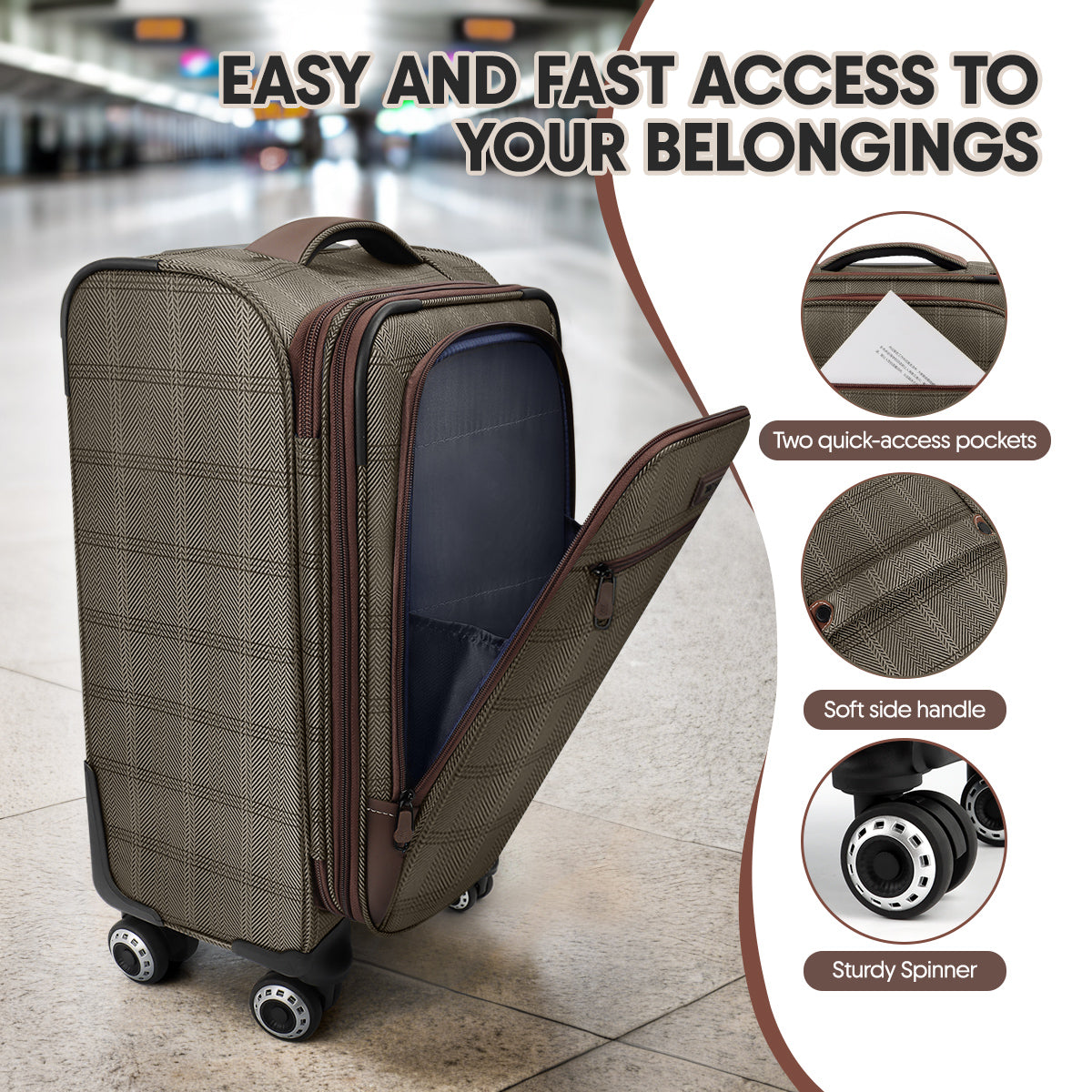 New York XPress XJ-2511-20'' Carry on Suitcase,26in/30in Softside Luggage w/TSA LOCK-Travel Luggage for Men Women