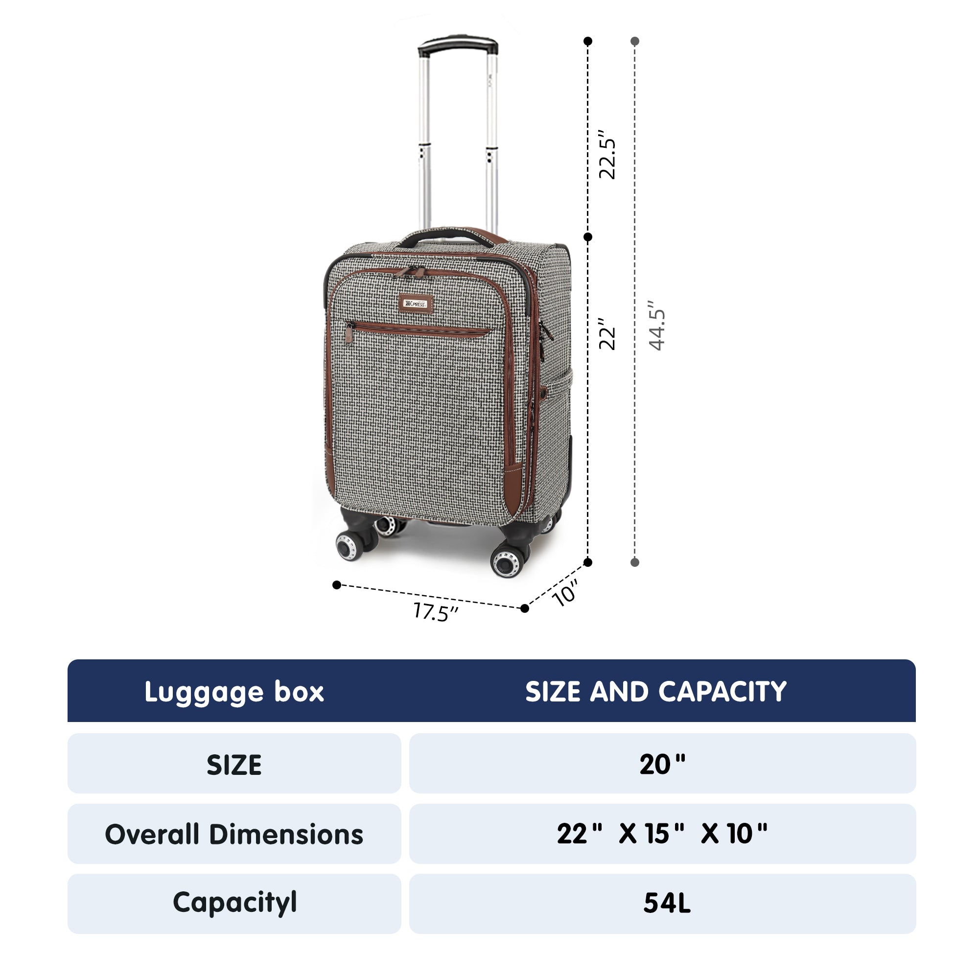 New York XPress XJ-2511-20'' Carry on Suitcase,26in/30in Softside Luggage w/TSA LOCK-Travel Luggage for Men Women