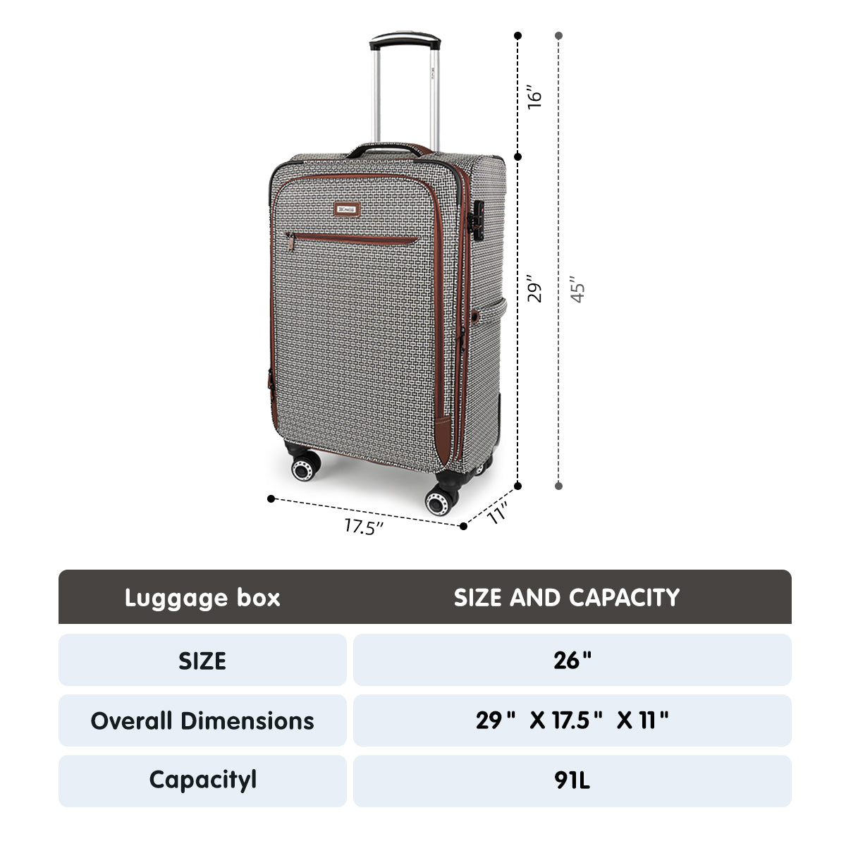 New York XPress XJ-2511-20'' Carry on Suitcase,26in/30in Softside Luggage w/TSA LOCK-Travel Luggage for Men Women