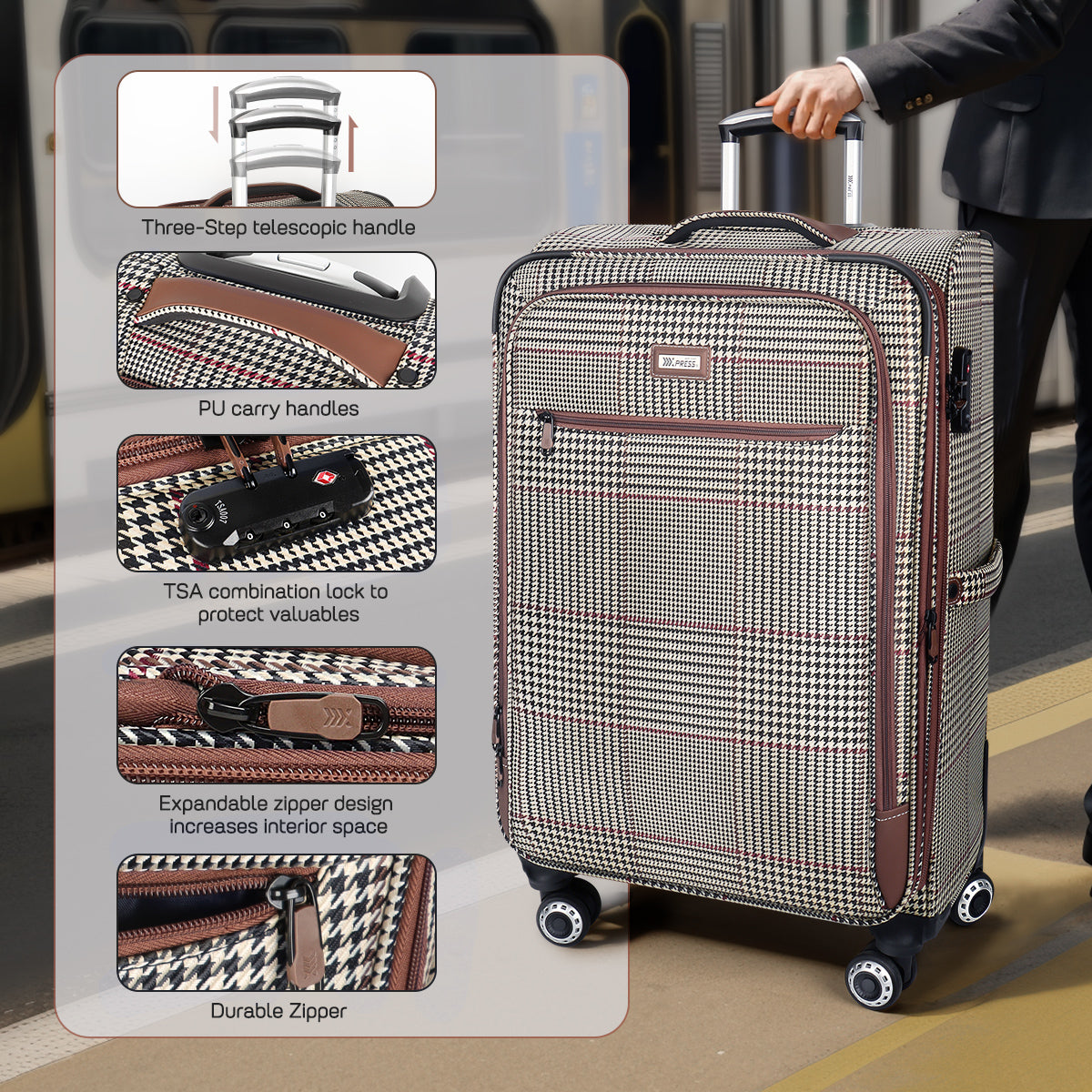 New York XPress XJ-2511-20'' Carry on Suitcase,26in/30in Softside Luggage w/TSA LOCK-Travel Luggage for Men Women