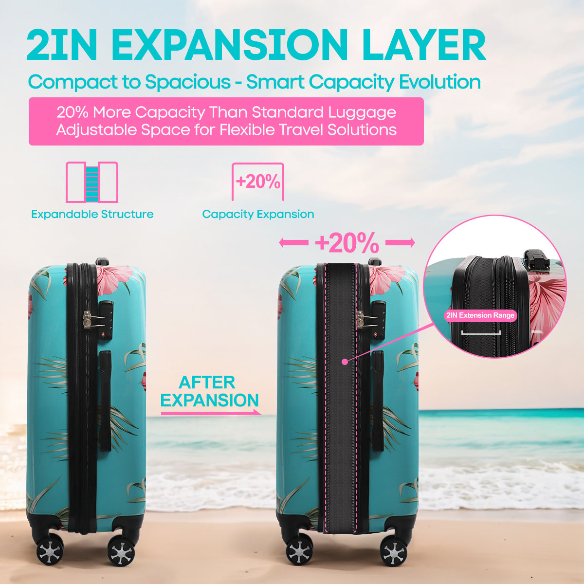 Single suitcase 0028,20/24/28 inch Expandable 20% Luggage w/Spinner Wheels