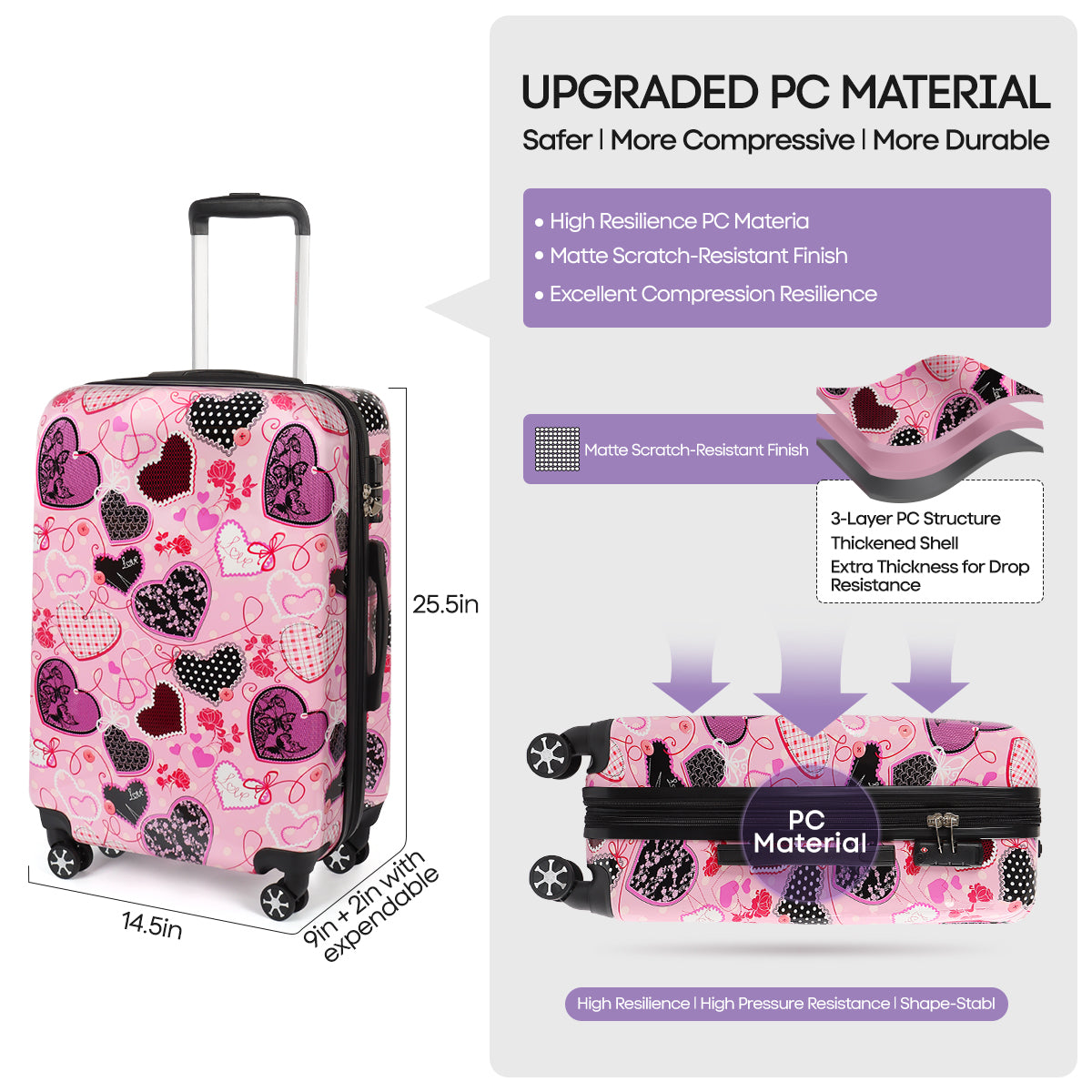 Single suitcase 0028,20/24/28 inch Expandable 20% Luggage w/Spinner Wheels
