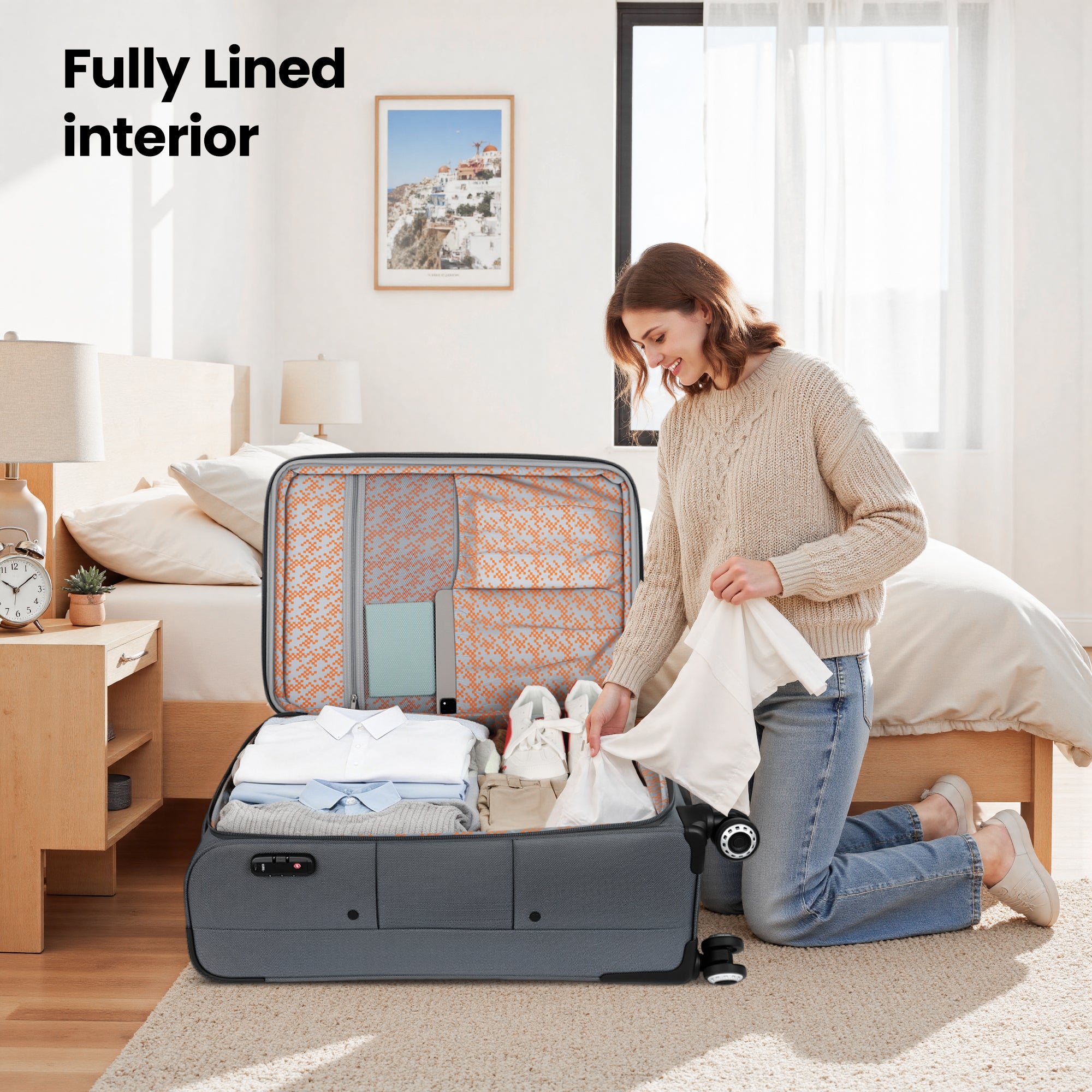 New York XPress XJ 1901,20in/26in/30in Softside Expandable Rolling Luggage w/TSA LOCK and Double Spinner Wheels,Lightweight Suitcases for Men Women