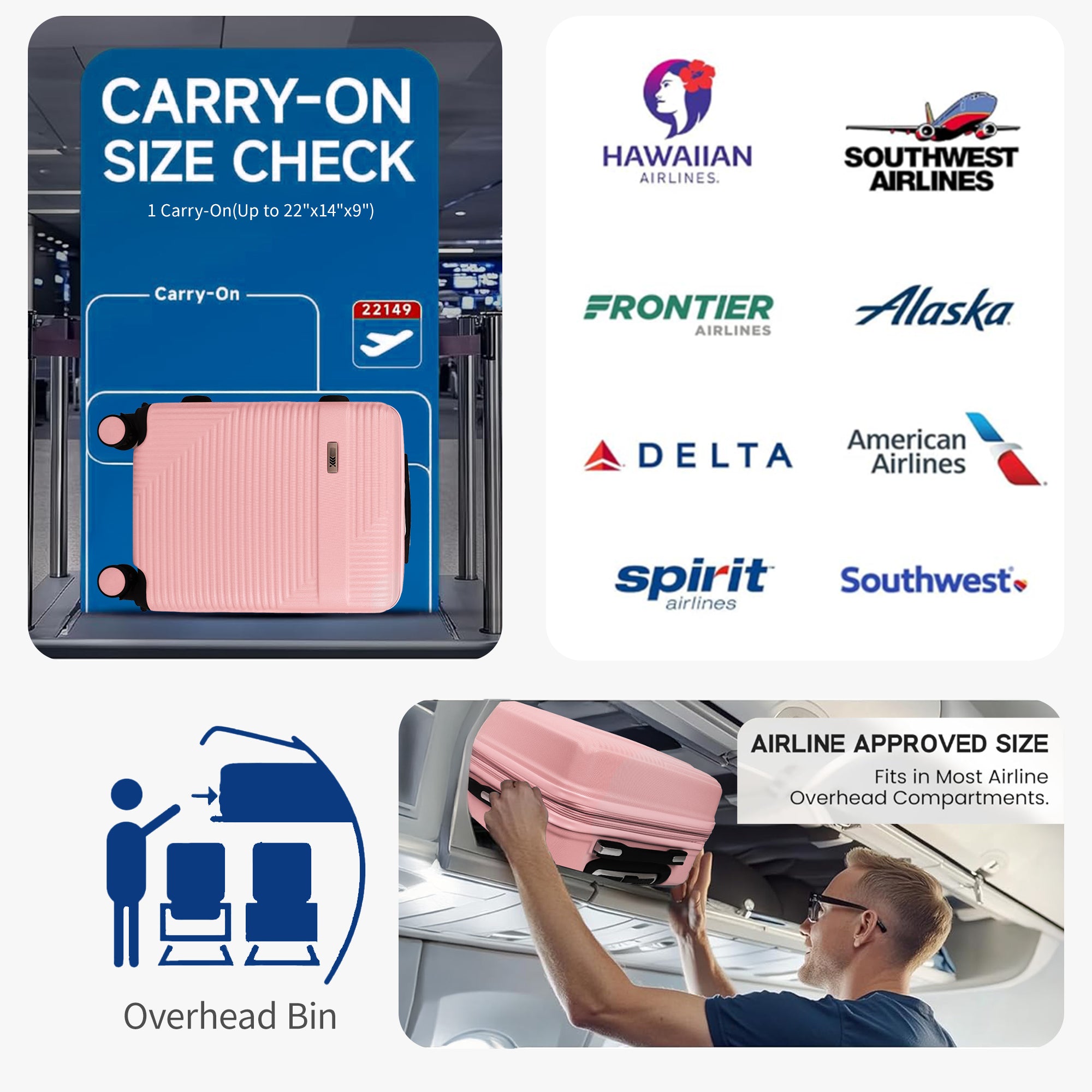 NEW YORK XPRESS WD-588-20" Hardside Carry-On Luggage for Airplane,Hardshell Suitcase with 8 Spinner Wheels