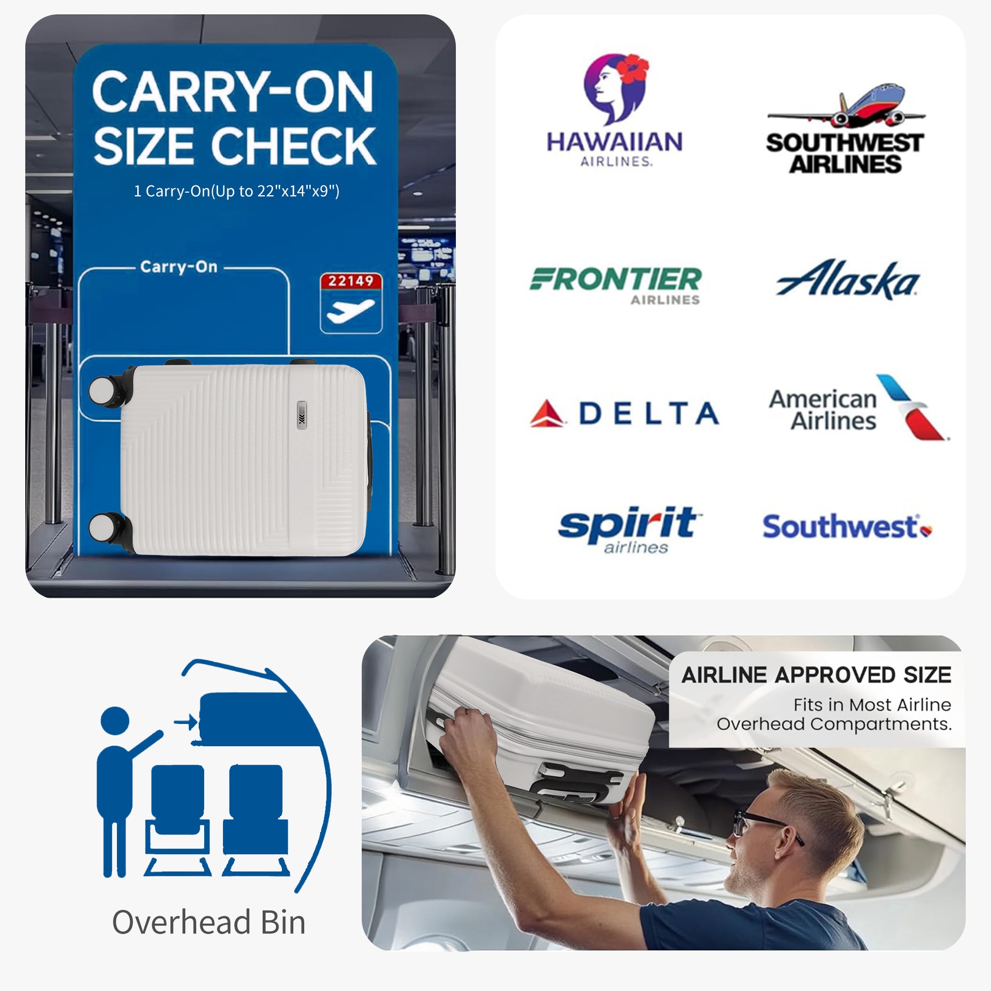 NEW YORK XPRESS WD-588-20" Hardside Carry-On Luggage for Airplane,Hardshell Suitcase with 8 Spinner Wheels