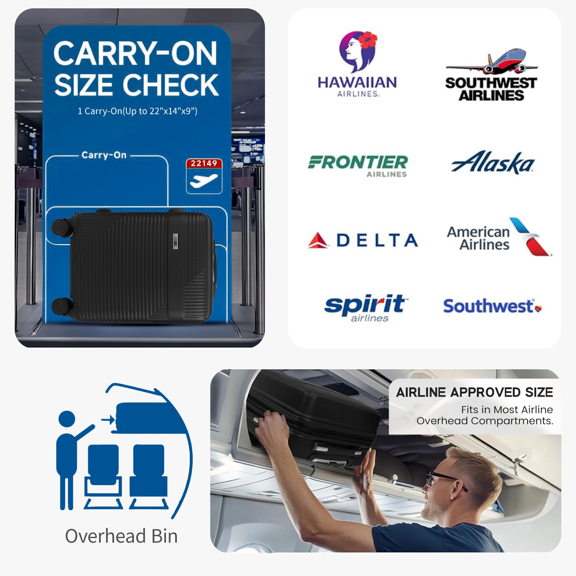 NEW YORK XPRESS WD-588-20" Hardside Carry-On Luggage for Airplane,Hardshell Suitcase with 8 Spinner Wheels