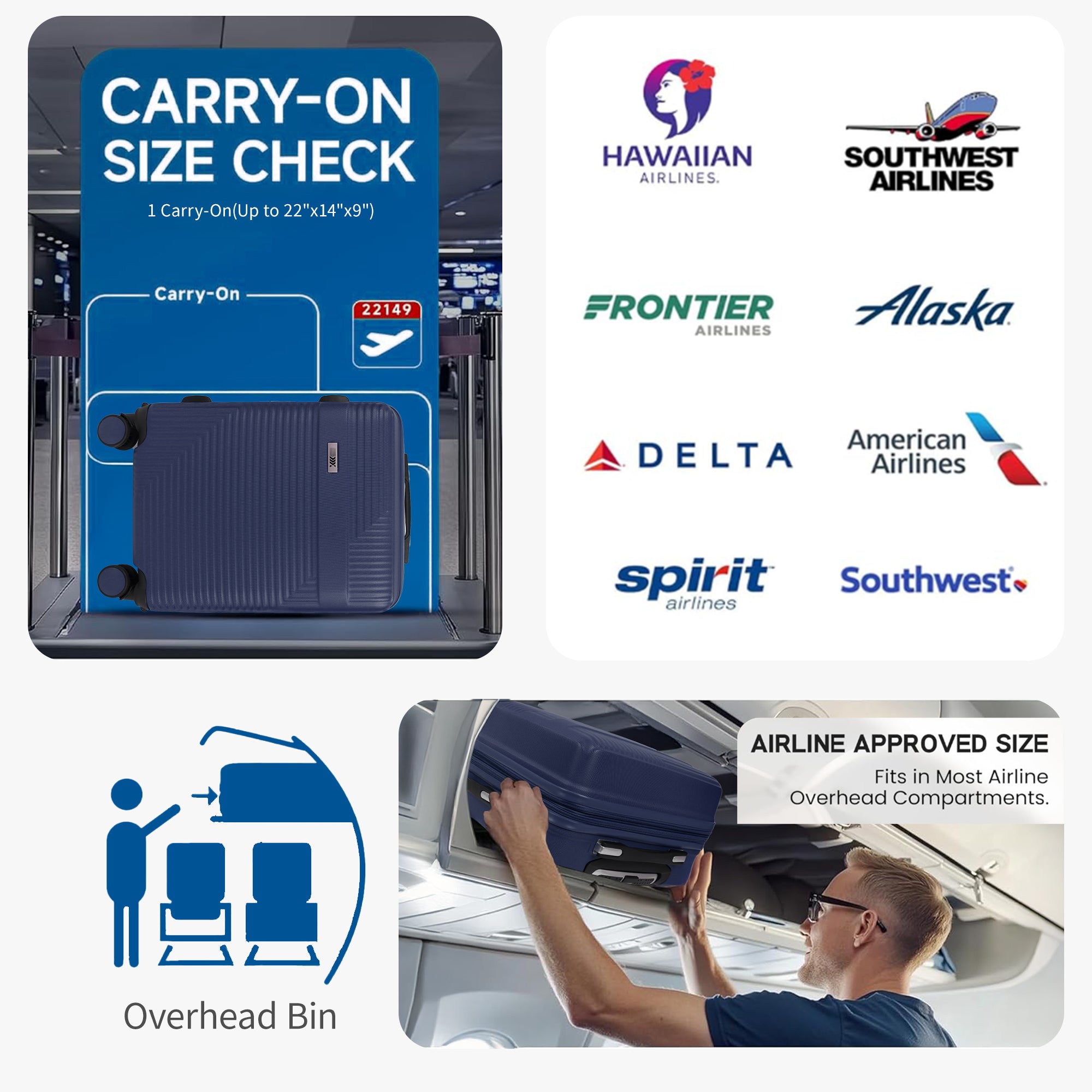 NEW YORK XPRESS WD-588-20" Hardside Carry-On Luggage for Airplane,Hardshell Suitcase with 8 Spinner Wheels