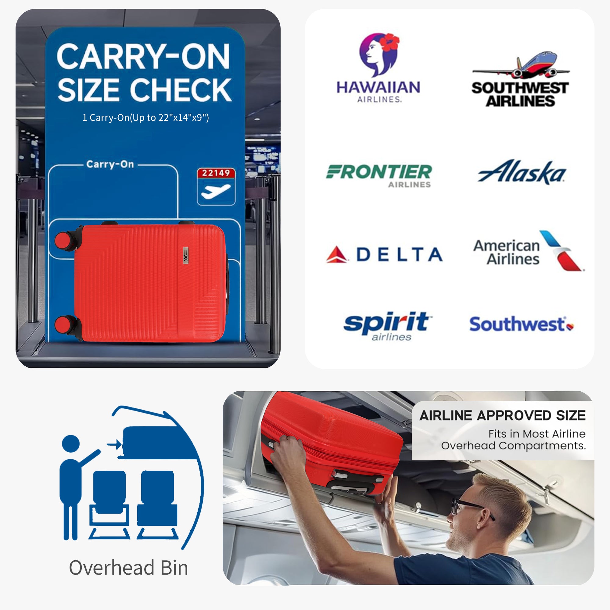 NEW YORK XPRESS WD-588-20" Hardside Carry-On Luggage for Airplane,Hardshell Suitcase with 8 Spinner Wheels