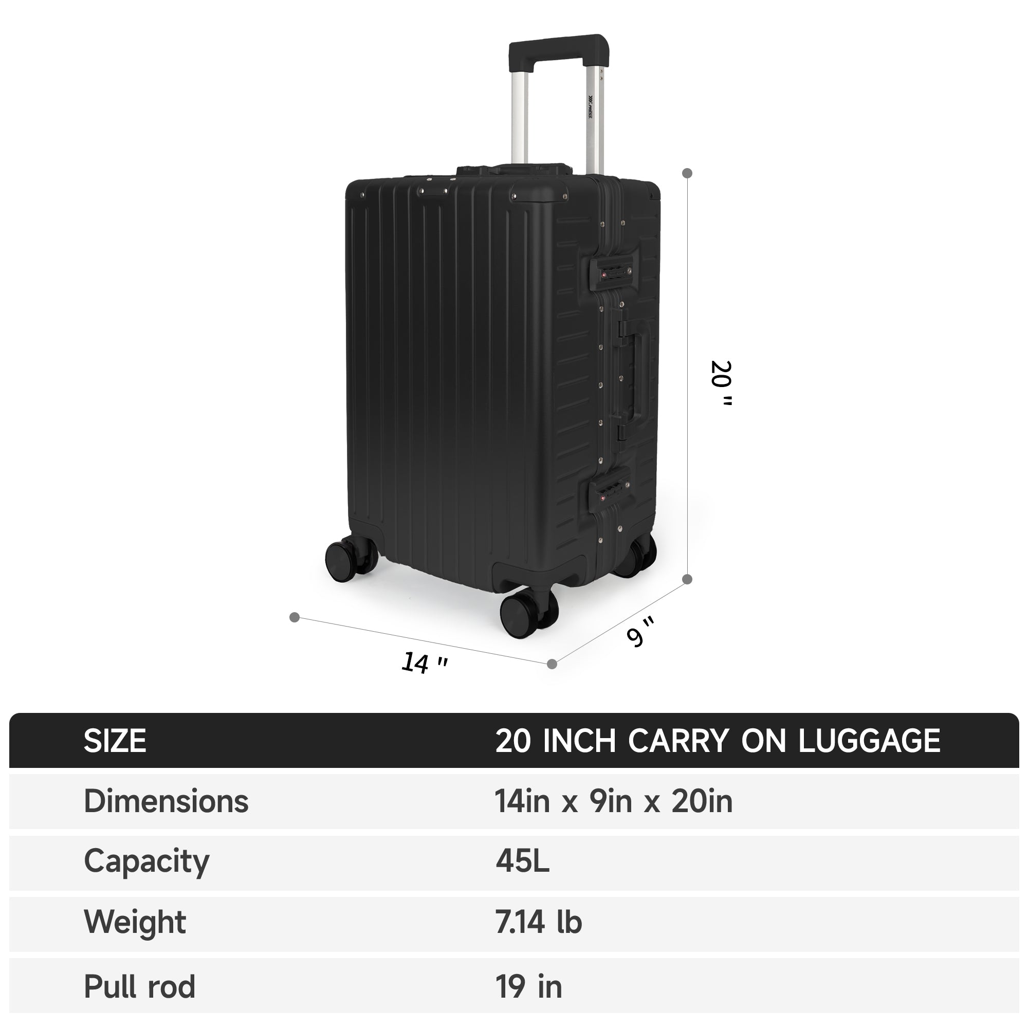 NEW YORK XPRESS Zipperless Luggage AL-12501,20in/30in,Aluminum Frame w/TSA LOCK w/Spinner Wheels