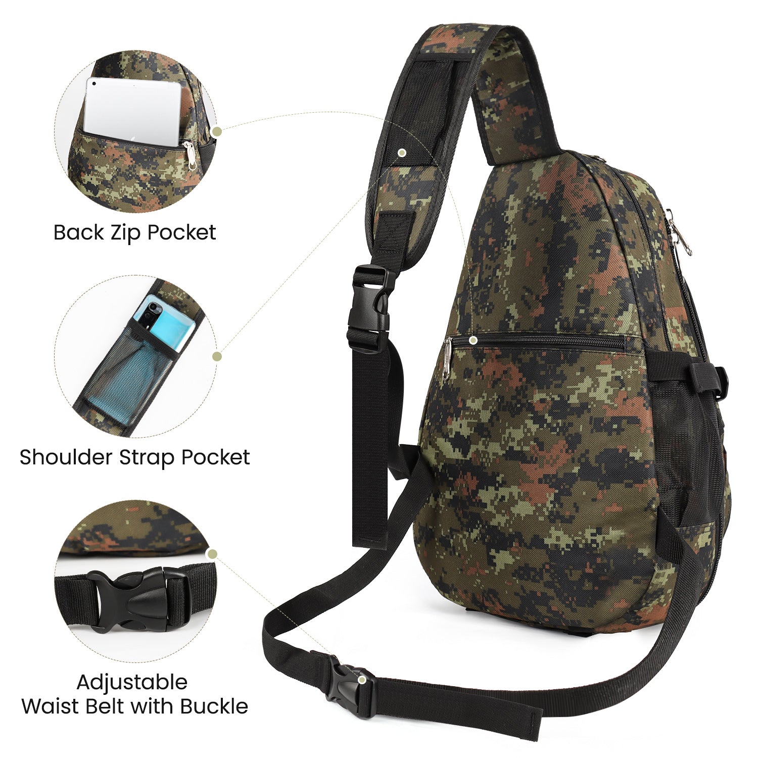 New York XPress Camouflage Crossbody Sling Bags for Men/Women w/Adjustable Strap,Expandable 14–25L,for Sports Hiking Daypack