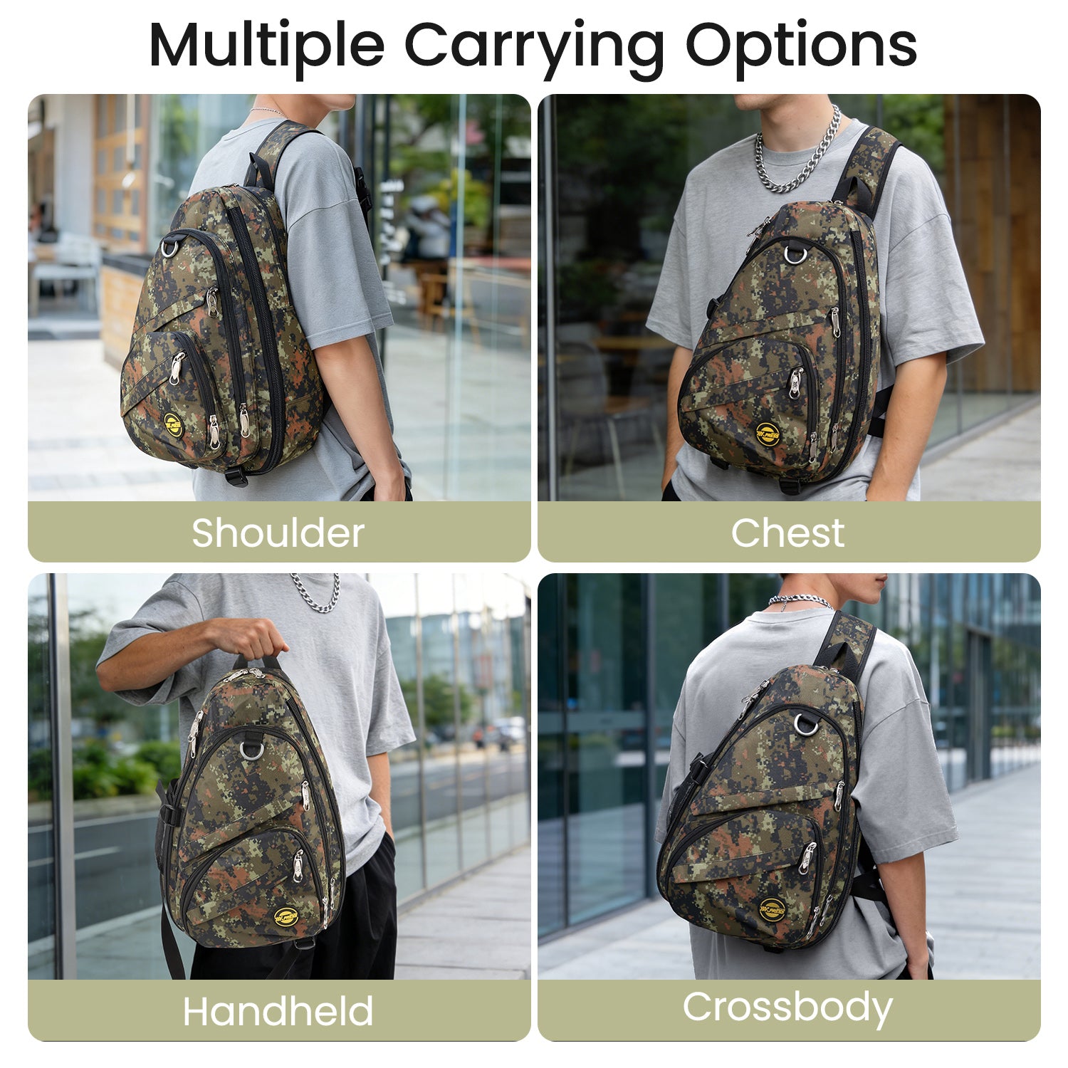 New York XPress Camouflage Crossbody Sling Bags for Men/Women w/Adjustable Strap,Expandable 14–25L,for Sports Hiking Daypack