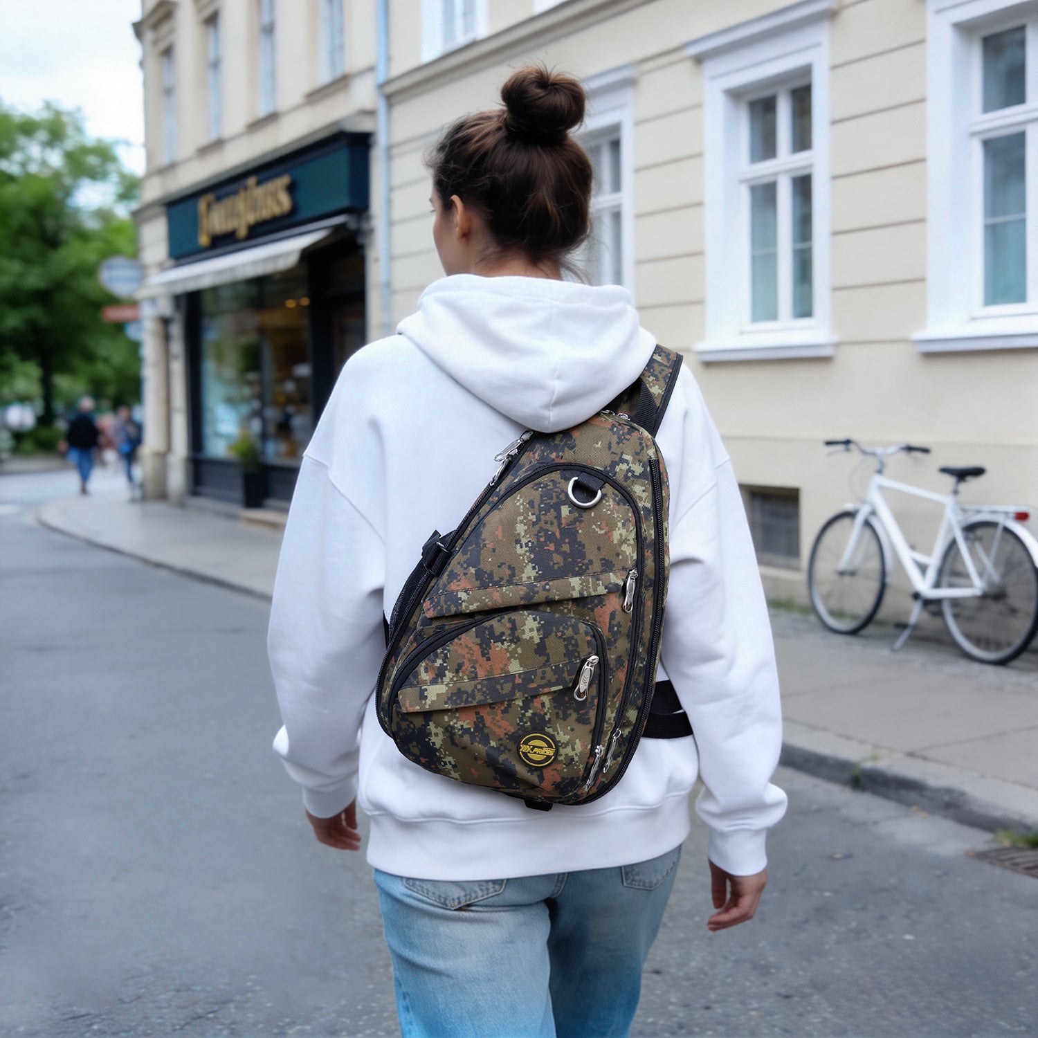 New York XPress Camouflage Crossbody Sling Bags for Men/Women w/Adjustable Strap,Expandable 14–25L,for Sports Hiking Daypack