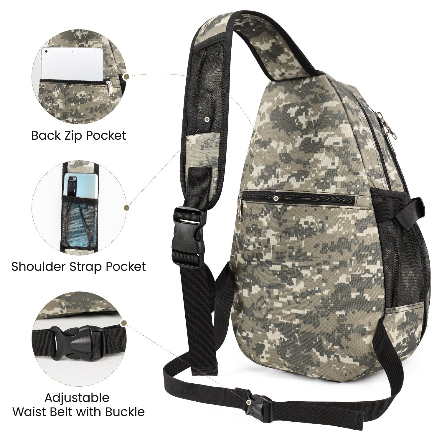 New York XPress Camouflage Crossbody Sling Bags for Men/Women w/Adjustable Strap,Expandable 14–25L,for Sports Hiking Daypack