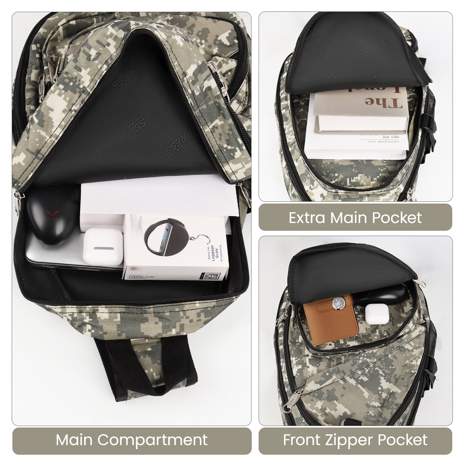 New York XPress Camouflage Crossbody Sling Bags for Men/Women w/Adjustable Strap,Expandable 14–25L,for Sports Hiking Daypack