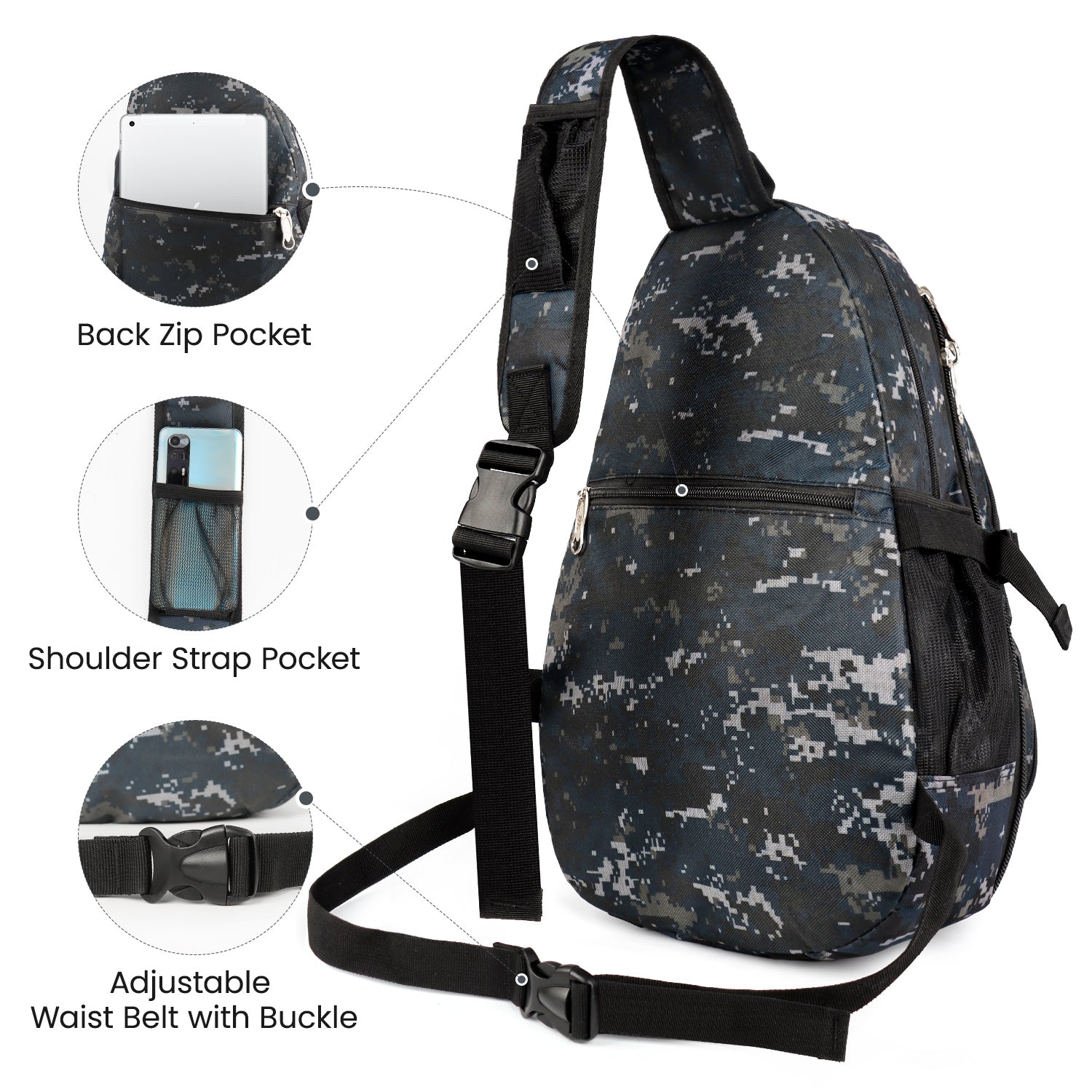New York XPress Camouflage Crossbody Sling Bags for Men/Women w/Adjustable Strap,Expandable 14–25L,for Sports Hiking Daypack