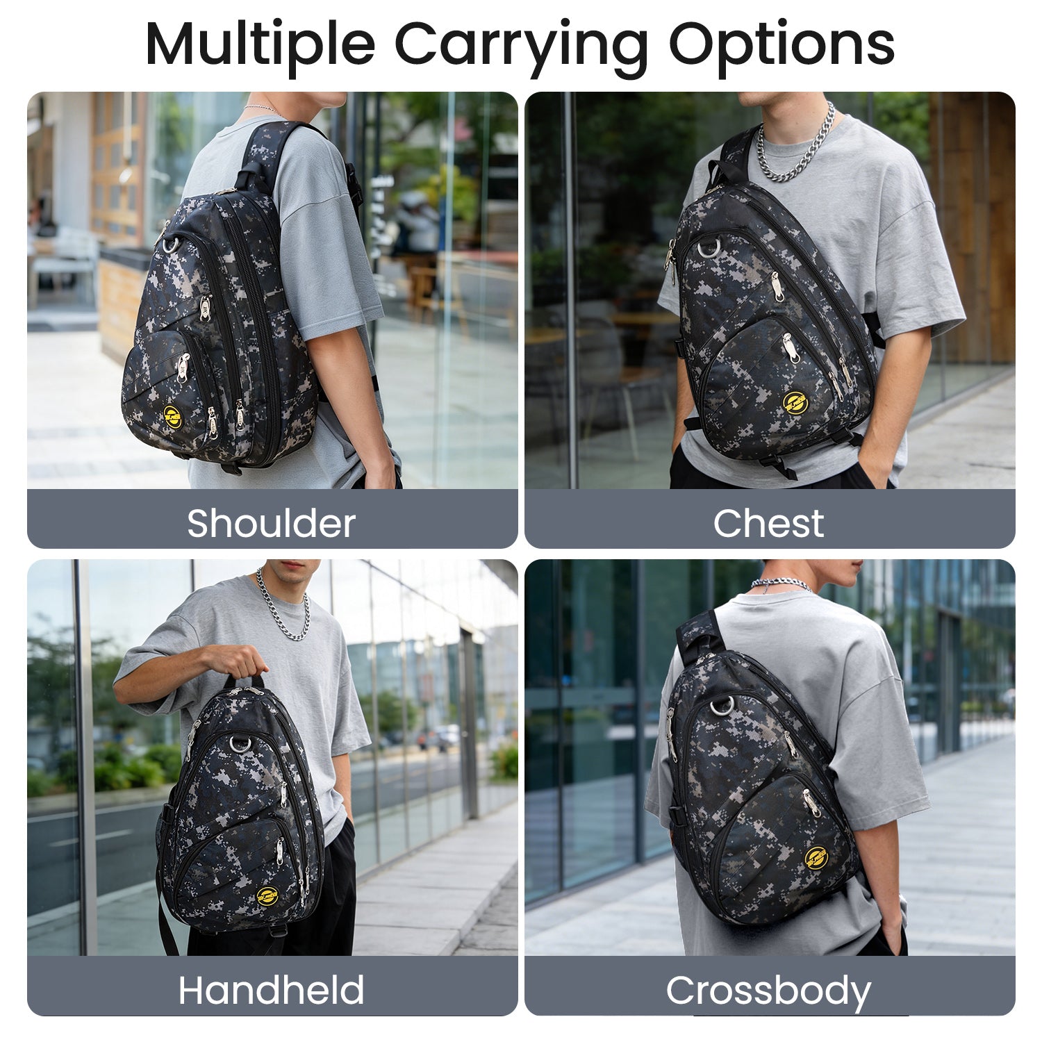New York XPress Camouflage Crossbody Sling Bags for Men/Women w/Adjustable Strap,Expandable 14–25L,for Sports Hiking Daypack