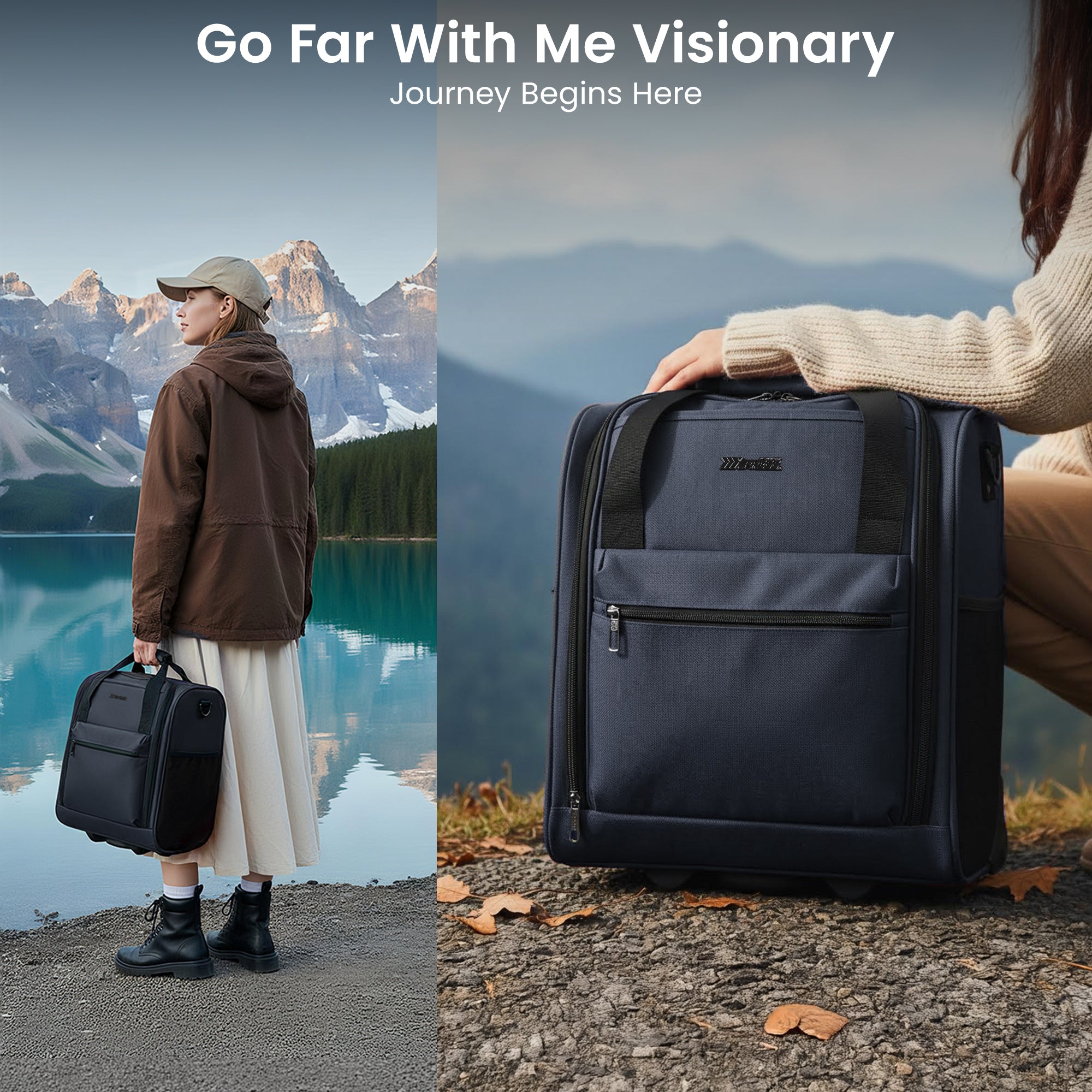 New York XPress TA-13-16,16'' Softside Carry-On Luggage for Airplane,3-in-1 Underseat Carry On Luggage with Wheels,Rolling Suitcase for Men/Women