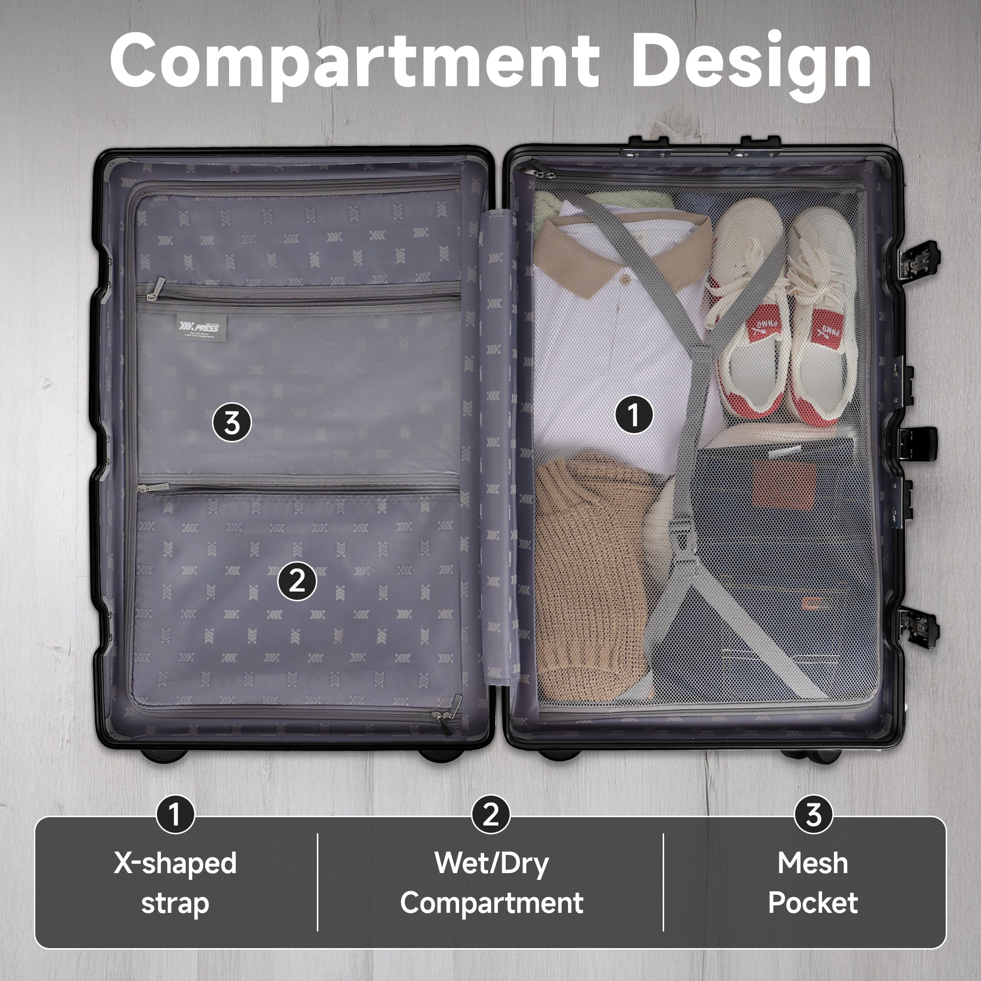 NEW YORK XPRESS Zipperless Luggage AL-12501,20in/30in,Aluminum Frame w/TSA LOCK w/Spinner Wheels