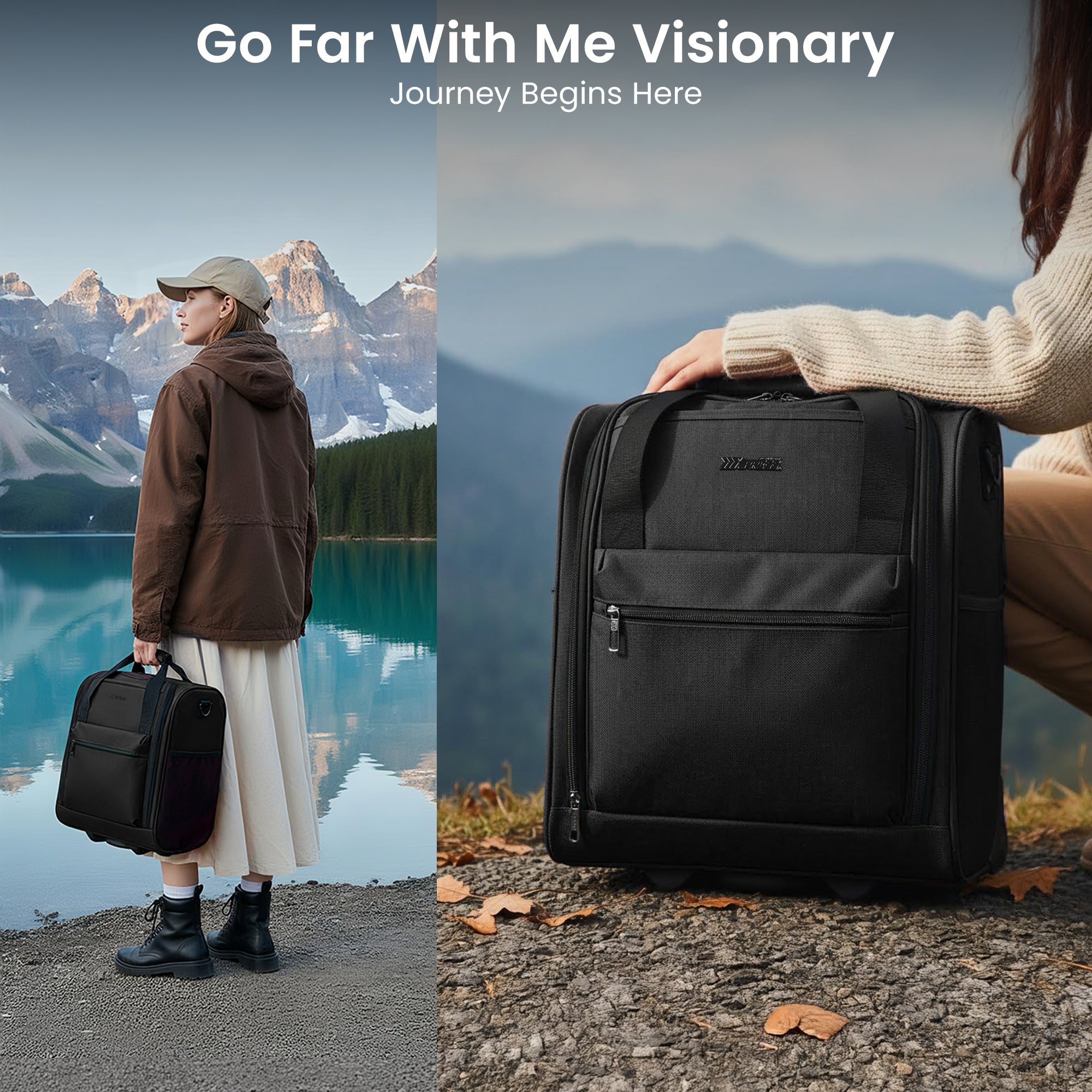 New York XPress TA-13-16,16'' Softside Carry-On Luggage for Airplane,3-in-1 Underseat Carry On Luggage with Wheels,Rolling Suitcase for Men/Women