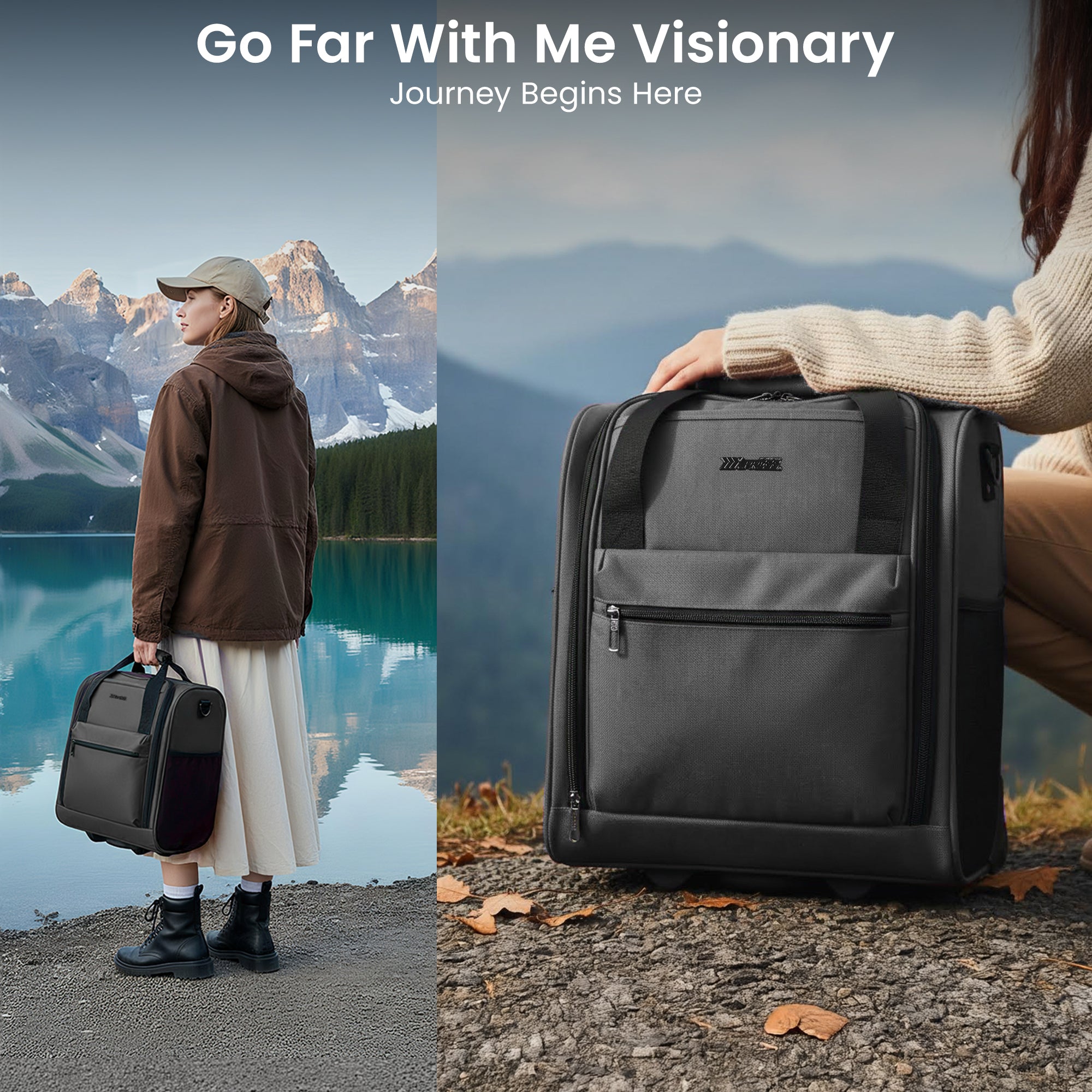 New York XPress TA-13-16,16'' Softside Carry-On Luggage for Airplane,3-in-1 Underseat Carry On Luggage with Wheels,Rolling Suitcase for Men/Women