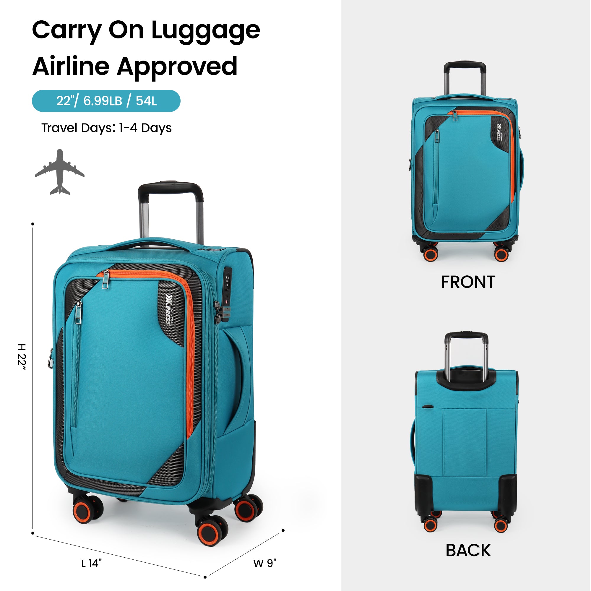 New York XPress WD-8818 Single Suitcase 20''/26''/30'',Softside Suitcase with TSA LOCK,Expandable 20% Luggage with Spinner Wheels,Tear-Resistant