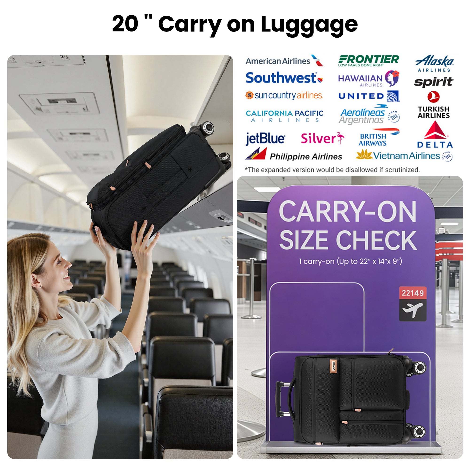 New York XPress XJ 1901,20in/26in/30in Softside Expandable Rolling Luggage w/TSA LOCK and Double Spinner Wheels,Lightweight Suitcases for Men Women