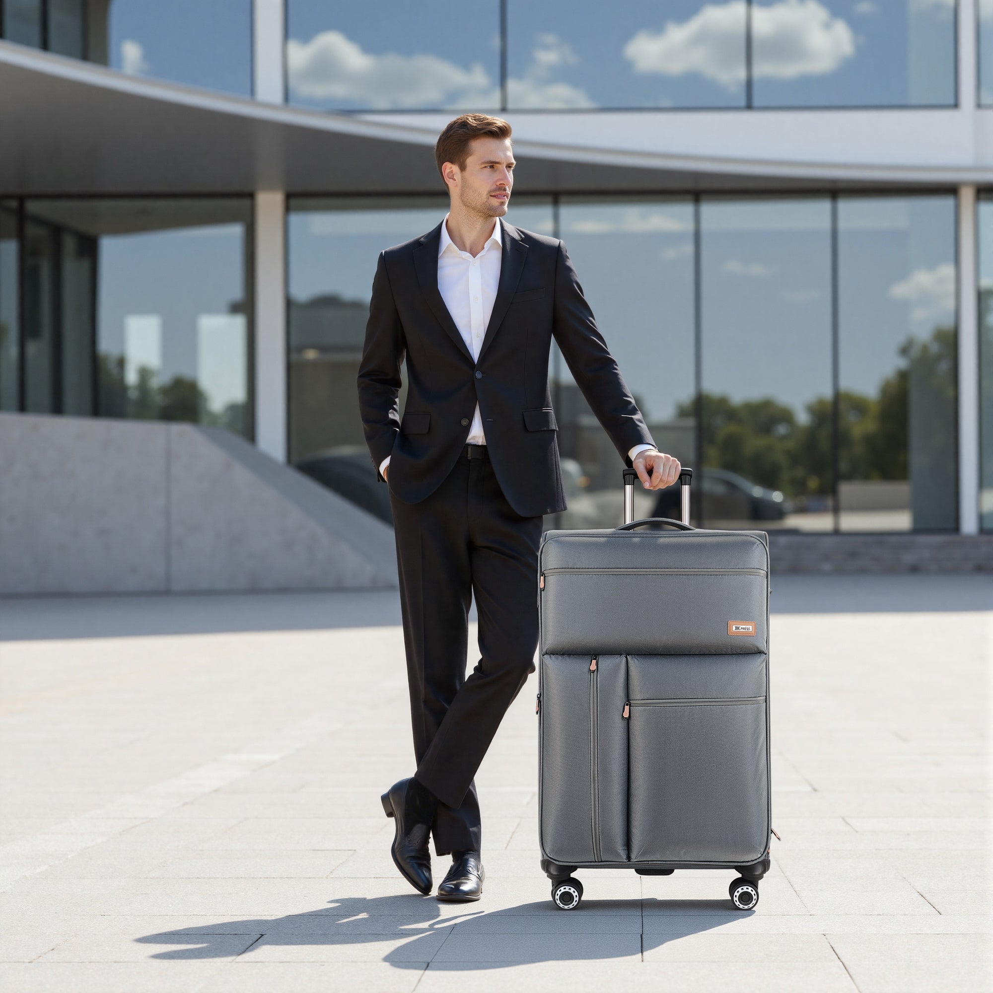 New York XPress XJ 1901,20in/26in/30in Softside Expandable Rolling Luggage w/TSA LOCK and Double Spinner Wheels,Lightweight Suitcases for Men Women