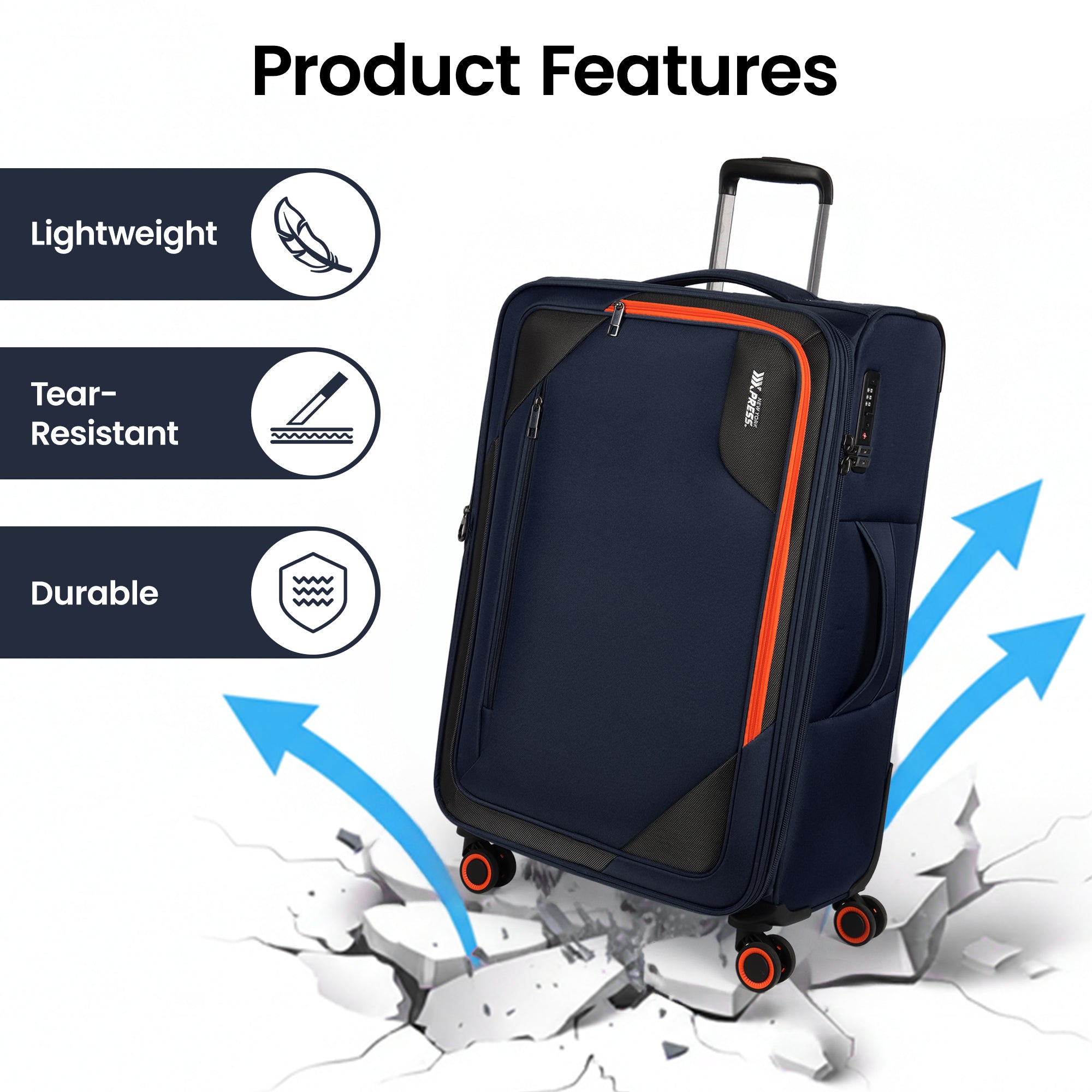 New York XPress WD-8818 Single Suitcase 20''/26''/30'',Softside Suitcase with TSA LOCK,Expandable 20% Luggage with Spinner Wheels,Tear-Resistant